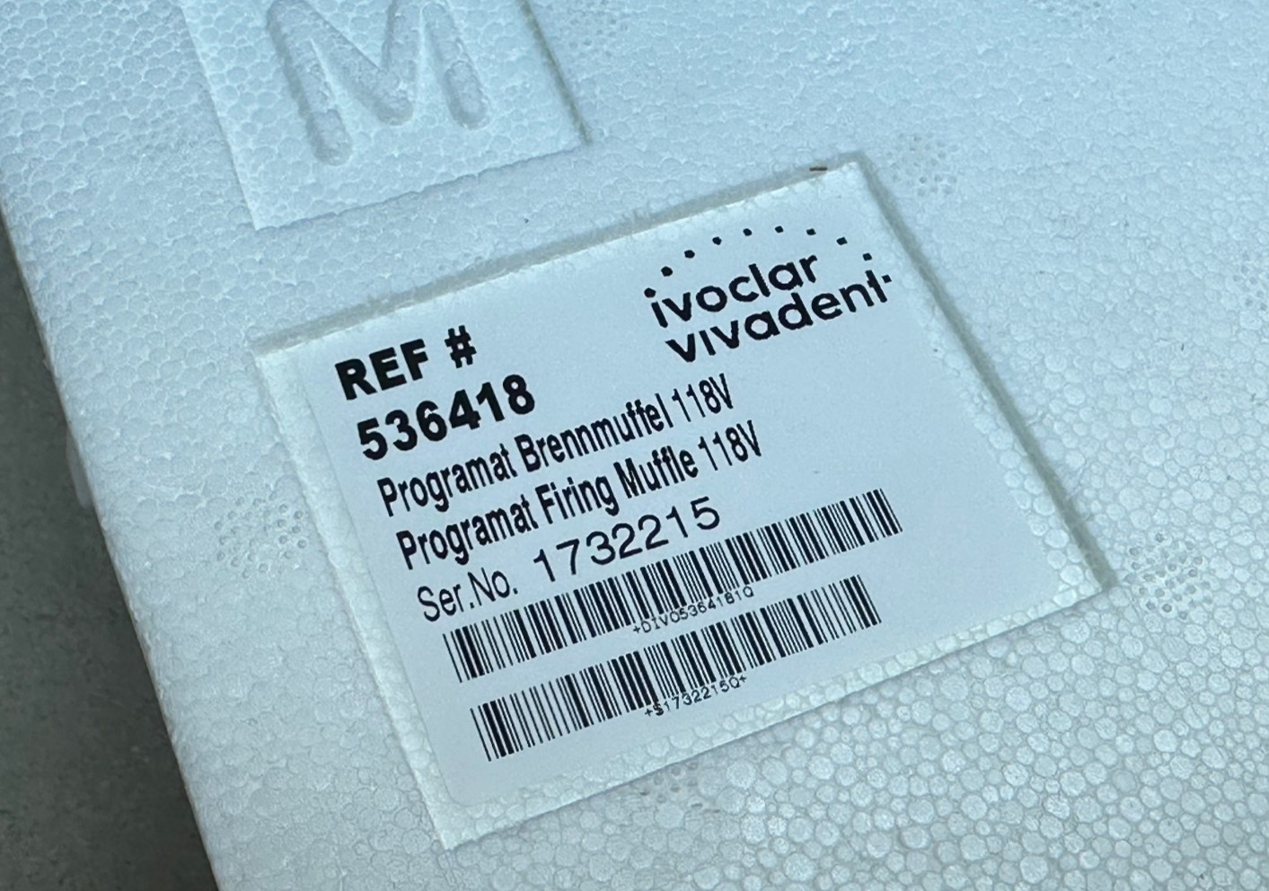 Ivoclar Programat Firing Muffle Ref# 536418 Dental Laboratory Porcelain Furnace