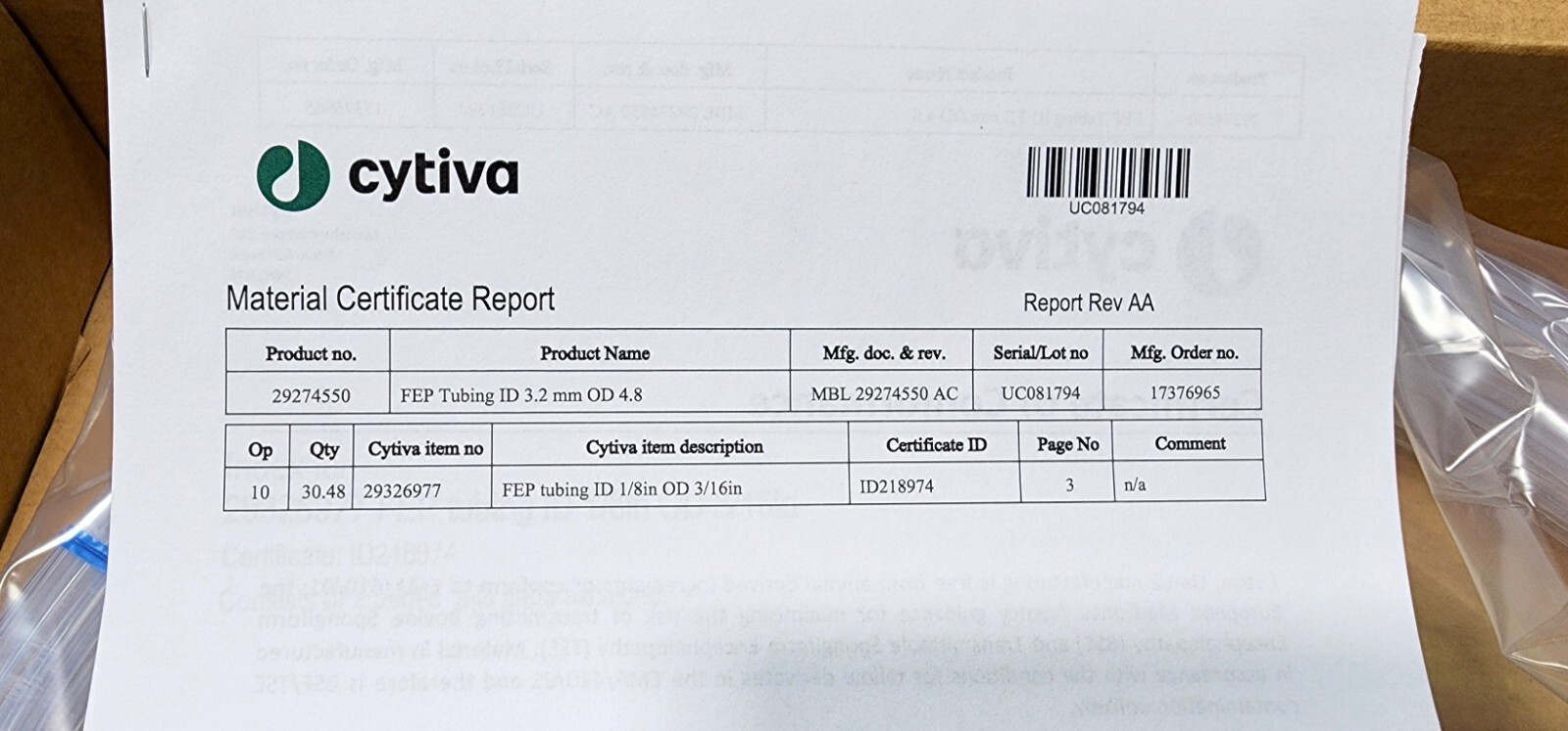 Cytiva 29274550 Tubing for ÄKTA pilot 600 FEP tubing, i.d. 3.2 mm, o.d. 4.8 mm