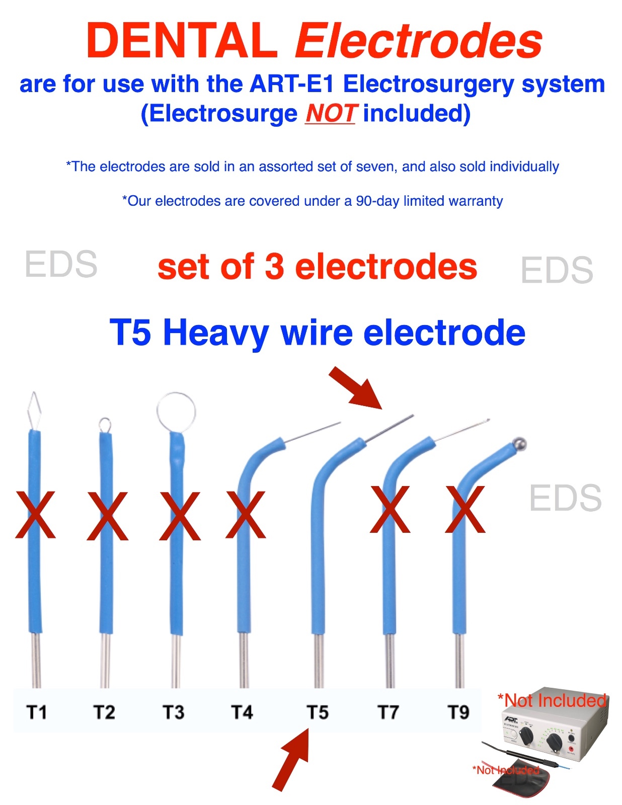 Set of 3 ( T5 ) DENTAL Electrodes T5 Heavy Wire Electrode 1/16″ Diameter Shaft