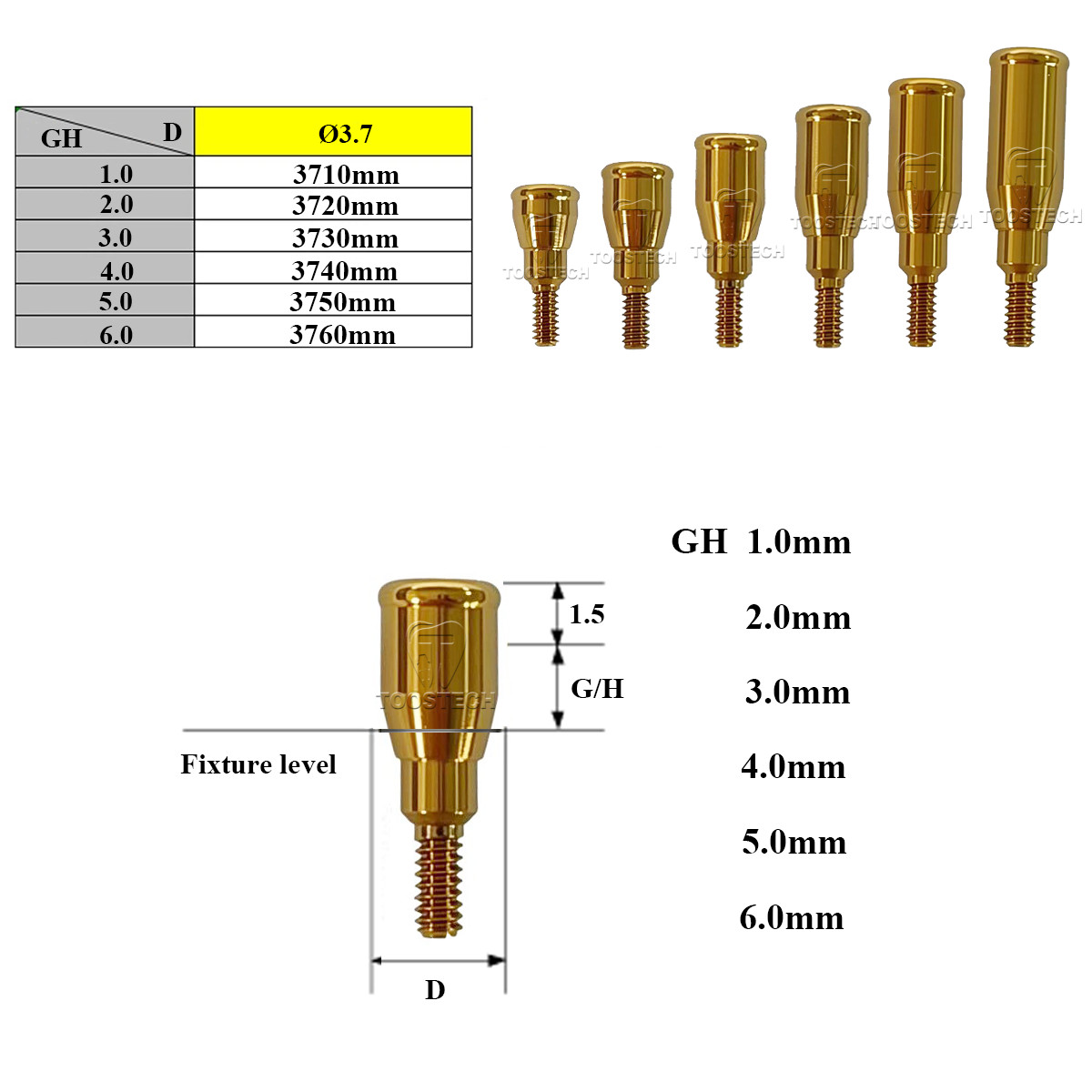 Locator Abutment Locator Core Tool fits to Megagen Blue diamond RC GH1~GH6