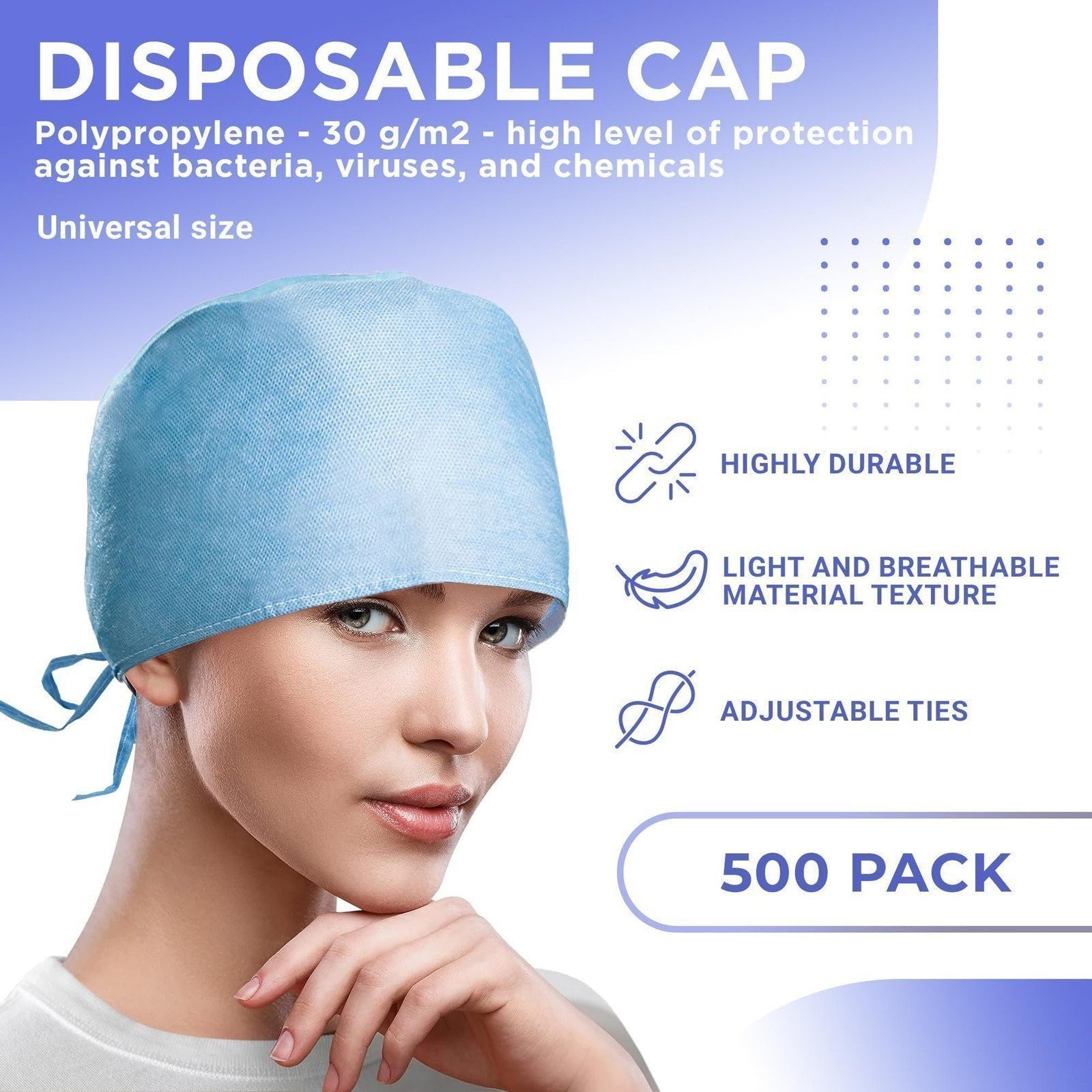 500 pcs Blue Disposablee Surgeon Caps One Size /w Stationary Ties
