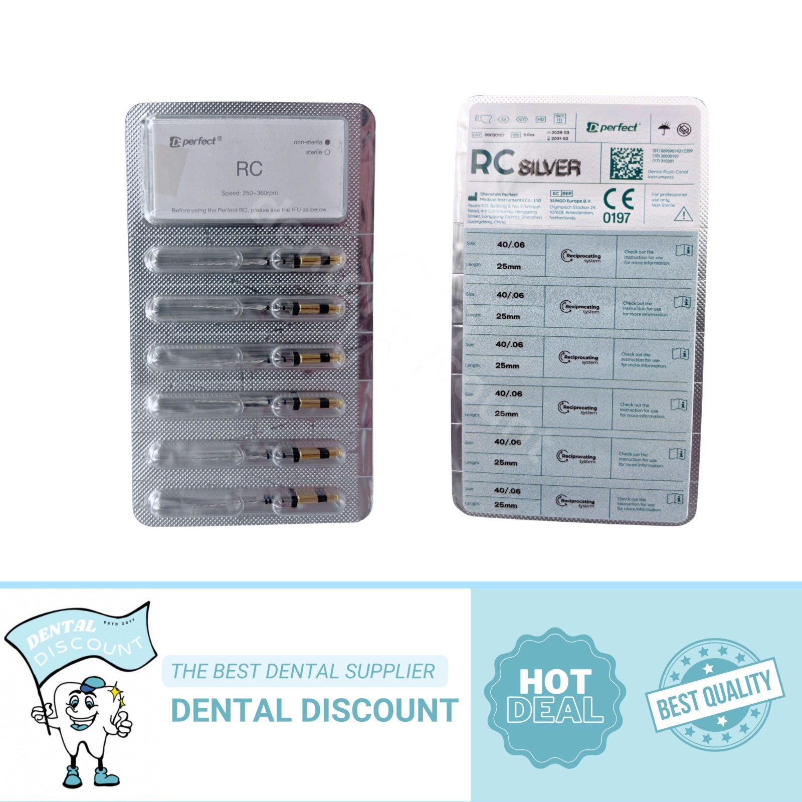 Dental Silver Endodontic Reciprocating NiTi Root Canal Files Rotary 25mm R40 6pc