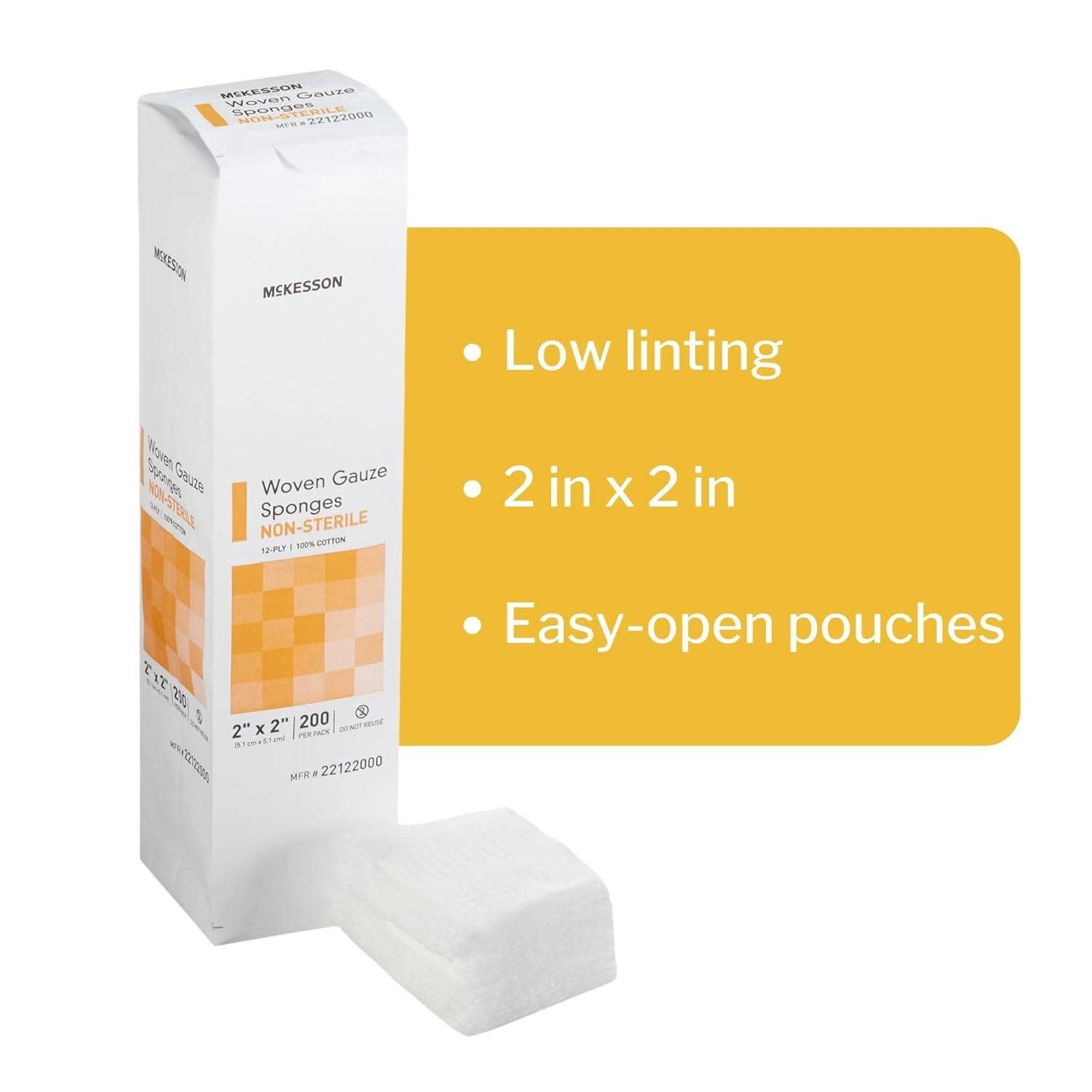 McKesson Woven Gauze Sponges 12-Ply 2×2 Non-Sterile 200 per Pack 40 Packs
