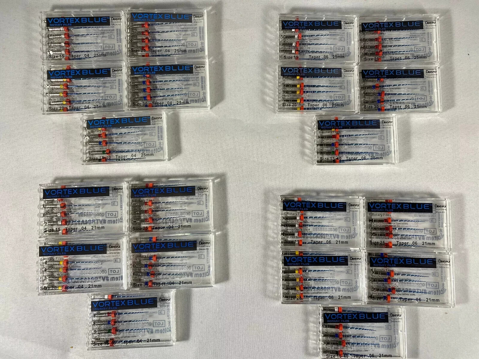 Dentsply Tulsa Dental Vortex Blue 21, 25, 30mm all Taper rotary file (120/pk)