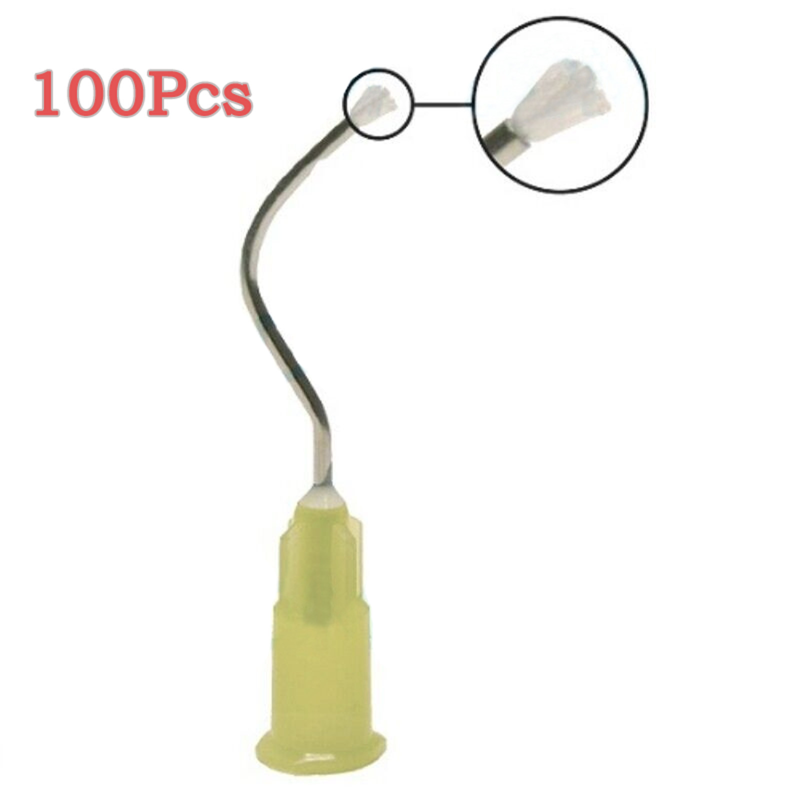 100Pcs Dental Hemostatic Delivery Bent Tips with Brush End 19G, Stat-Flo Type