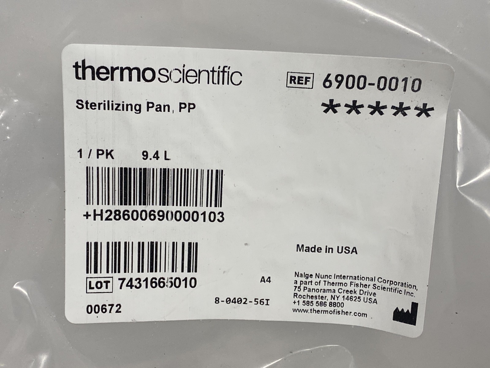 New (6/Cs) THERMO NALGENE 9.4L Polypropylene Sterilizing Pan 6900-0010