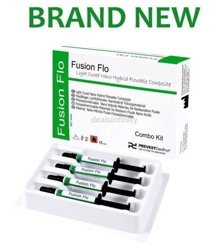 Dental Fusion Flo Light Cured Nano Hybrid Flowable Composite 4 x 2gm Pack f.s
