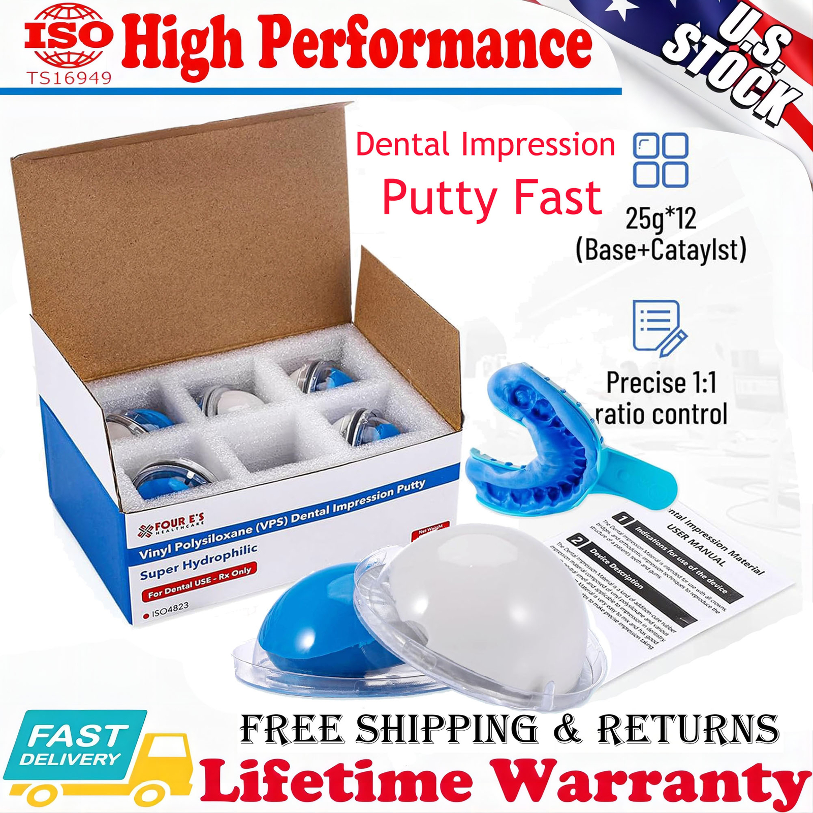 NEW Dental Putty Fast / Regular Set PVS VPS Impression Material Mint 12x 25g