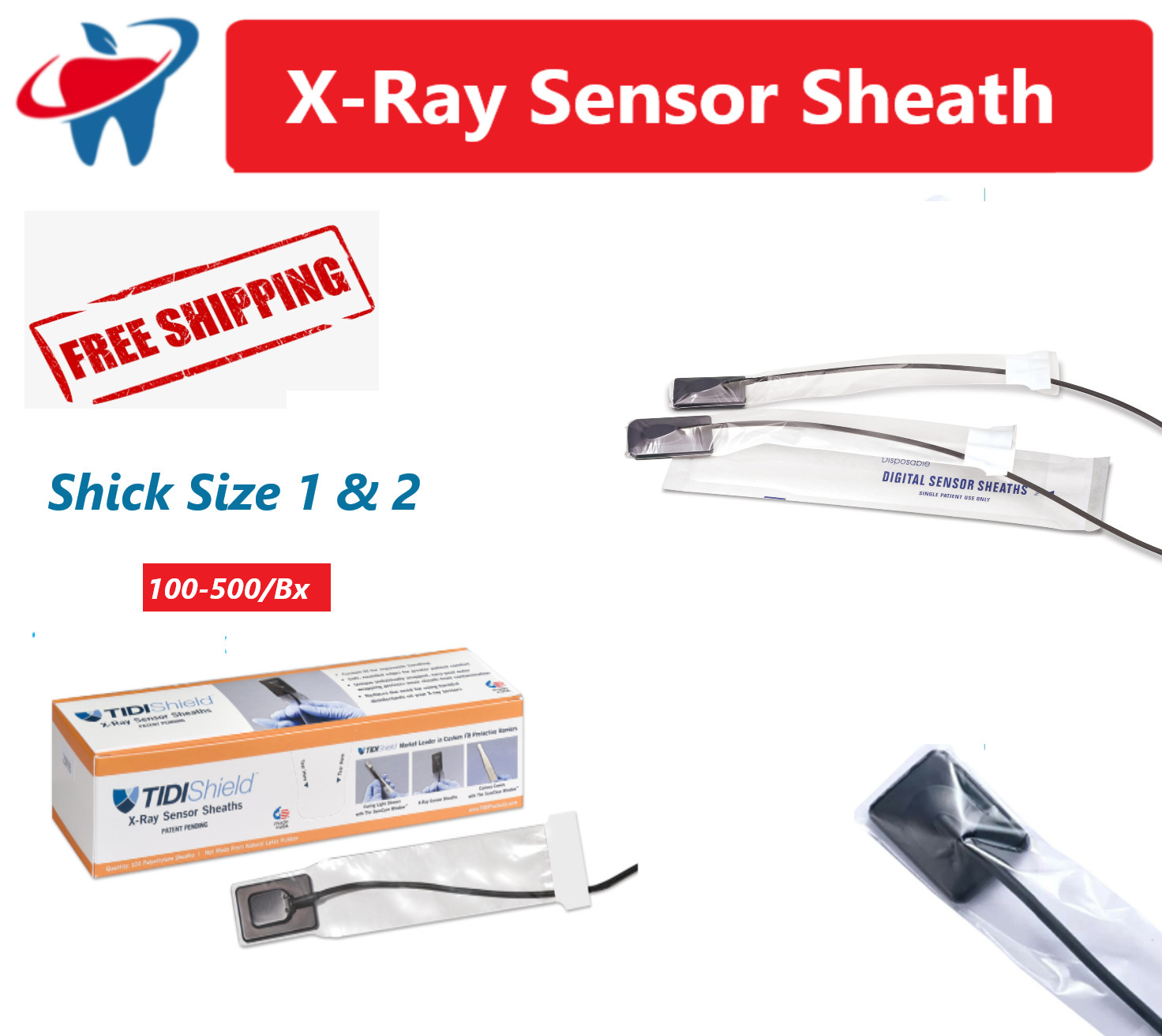Dental Digital X-Ray Sensor Sleeve Sensor Cover For Shick 1 or Shick 2, 500/Bx