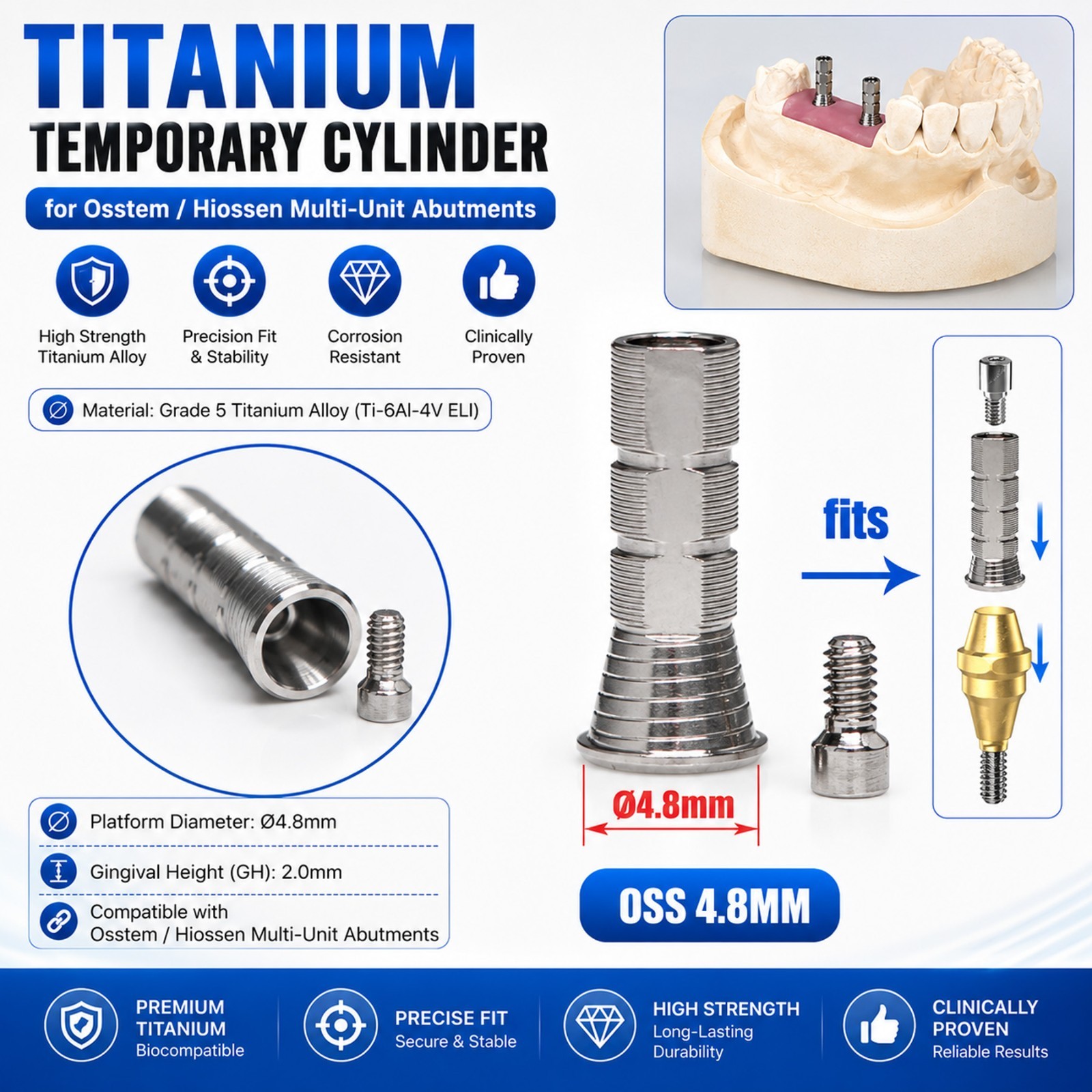 Titanium Temporary Cylinder MU Sleeve Multi Unit Abutment Fits ITI/NOB/OSS/Adin