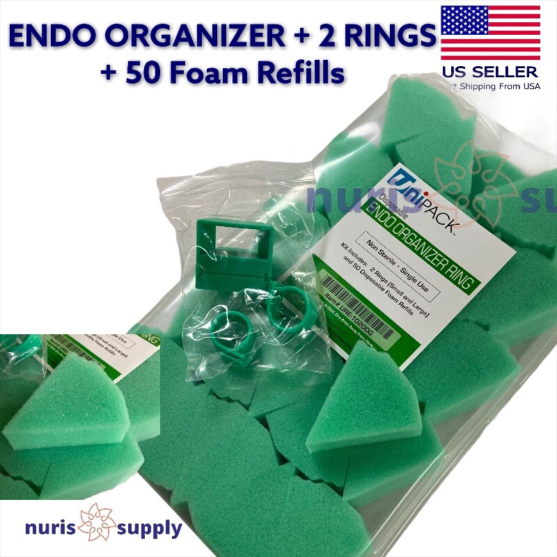 Dental Endodontic Foam Endo Organizer + 2 Rings + 50 Foam Refills One-FingerHold