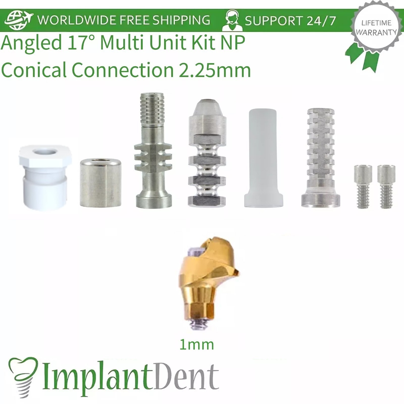 Dental Angled 17° Multi Unit 1.6 Kit Narrow Platform Conical Connection 2.25 mm