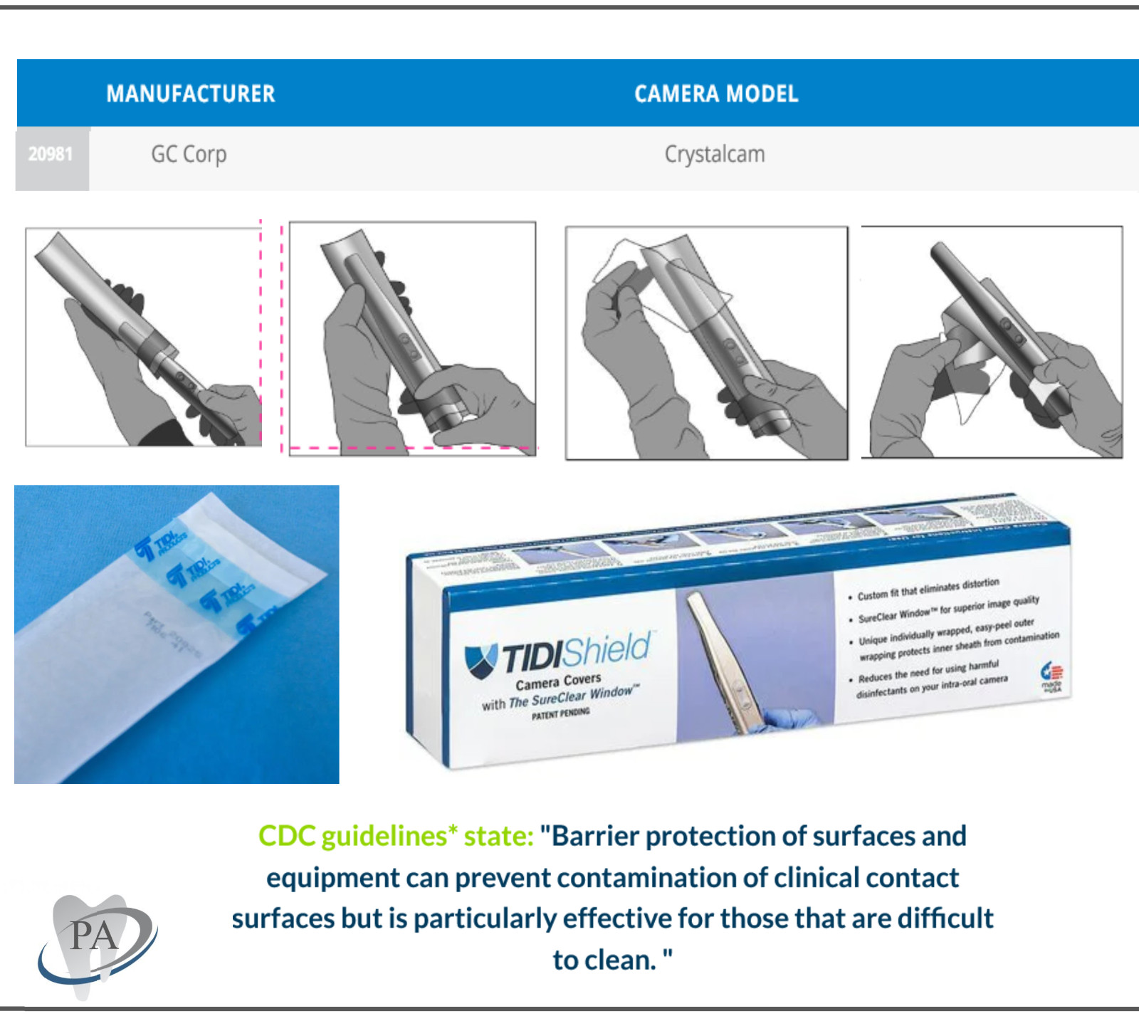 Dental Tidishield Intra-Oral Camera Cover Sheaths EasyCam, Iris, CDR Cam, 100Bx