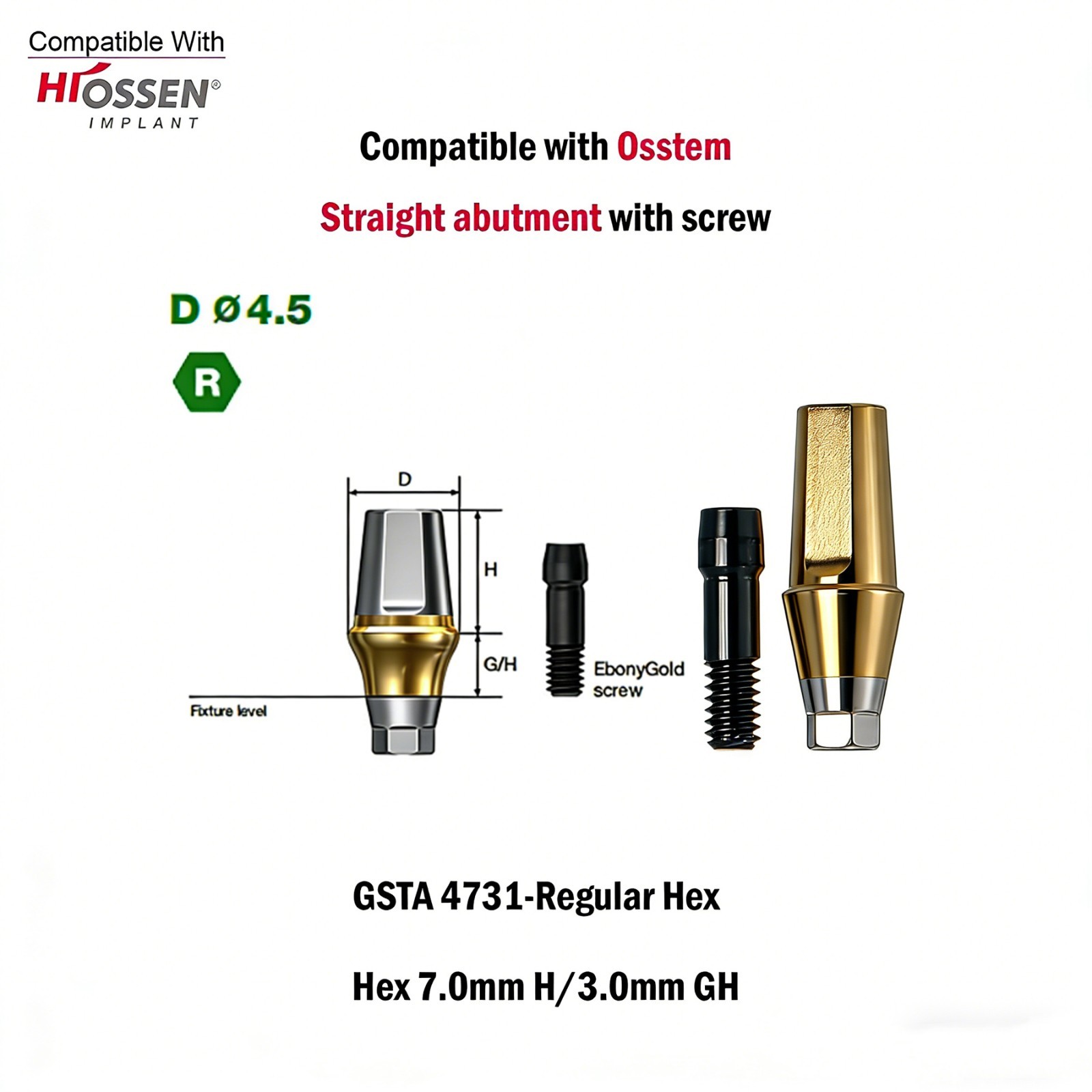 Dental Titanium Cemented straight abutment fits to Osstem Hiossen Mini Regular