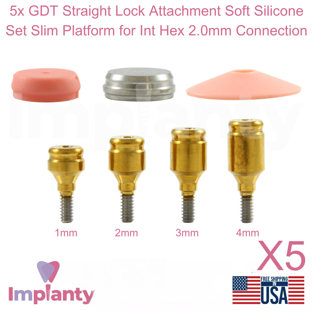 5x Dental Straight Lock Attachment Soft Silicone Set Slim Platform Int Hex