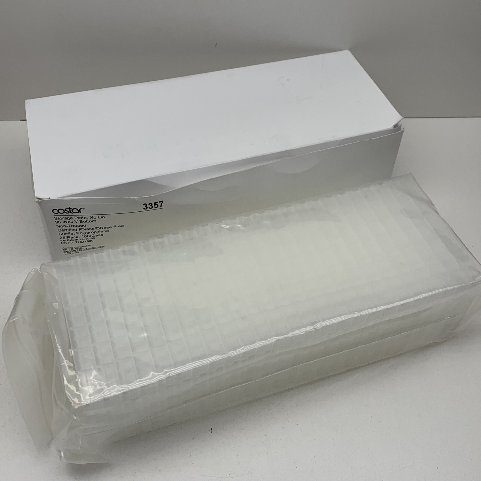 (25-Pack) Corning Costar 3357 V-Bottom Storage Plate 96-Well No Lid, Sterile
