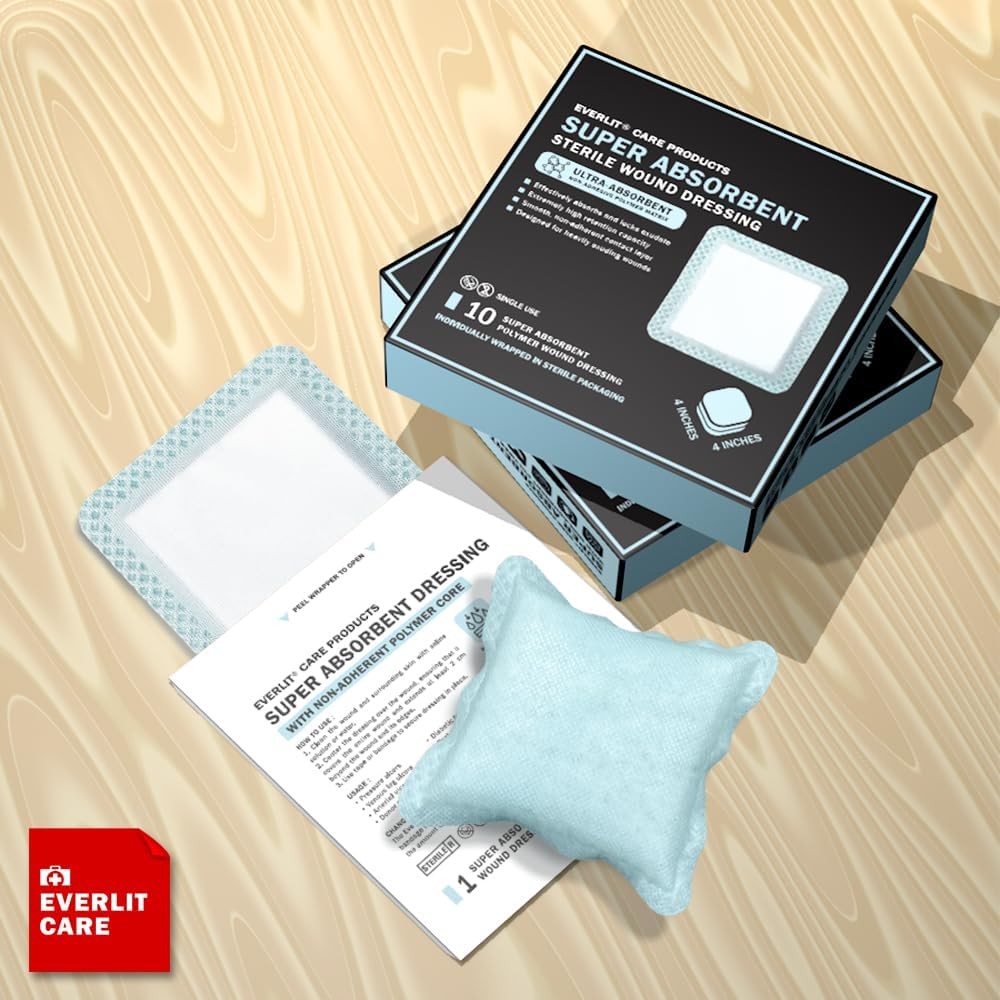 EVERLIT Super Absorbent Dressing for Wound Care | Nonstick 4" x