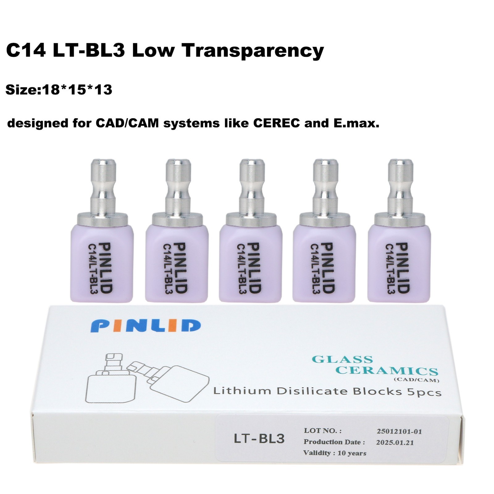 US C14 Glass Ceramic Block HT/LT Lithium Disilicate CAD/CAM Cerec Block 5Pcs/Box
