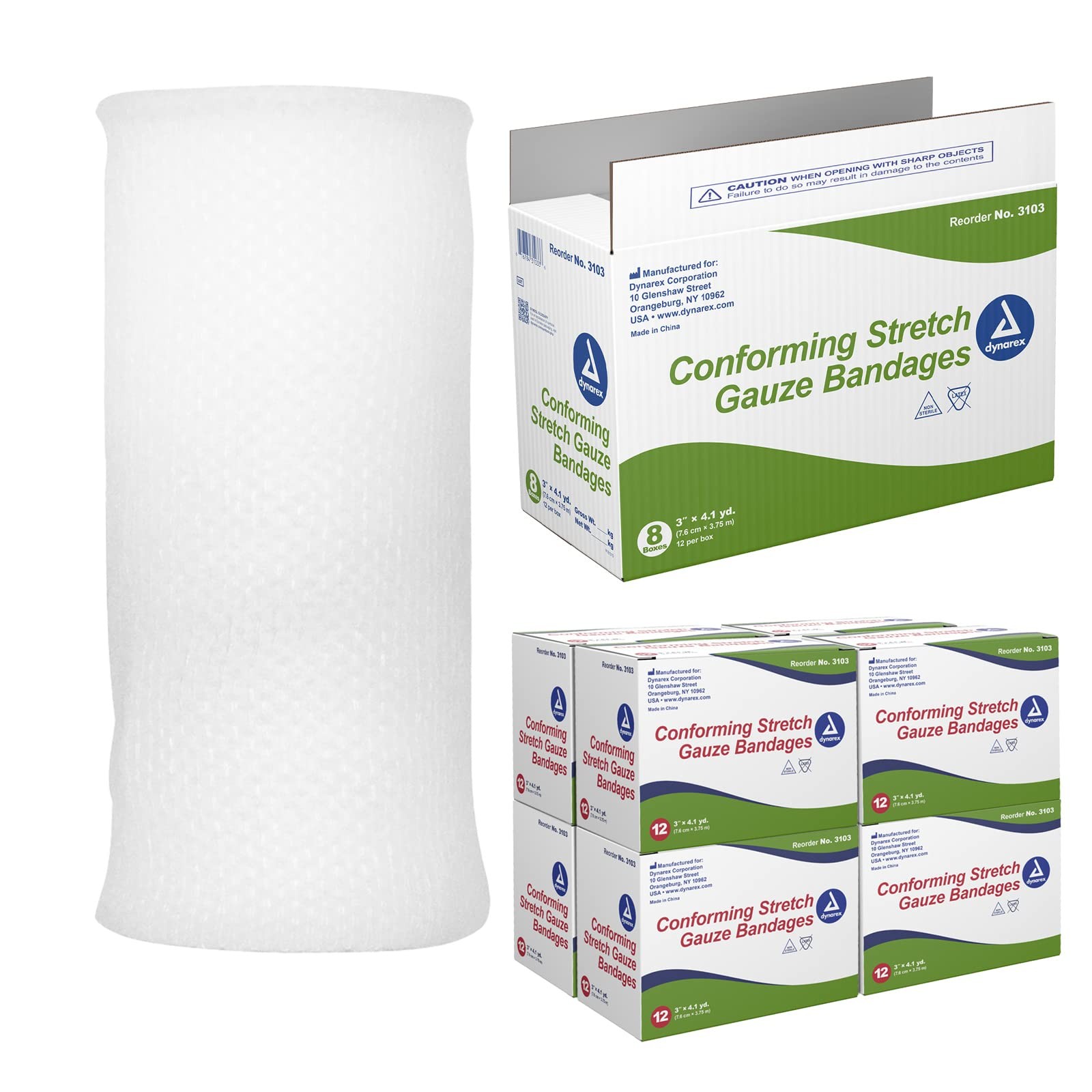 Dynarex Stretch Gauze Bandages, 3″ x 4.1 3 Inch X 4-1/10 Yard ( 96 ct), White
