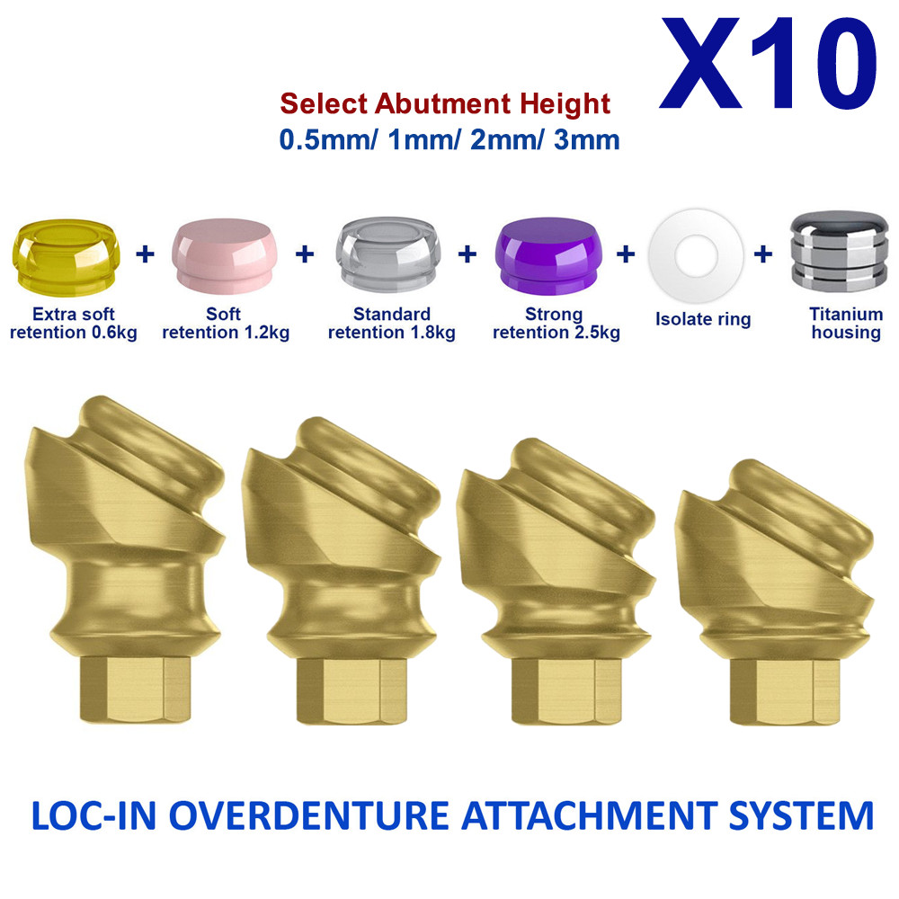10x Prosthetic KIt Angulated 30° Loc In Attachment Int Hex 2.42 Abutment 4 Caps