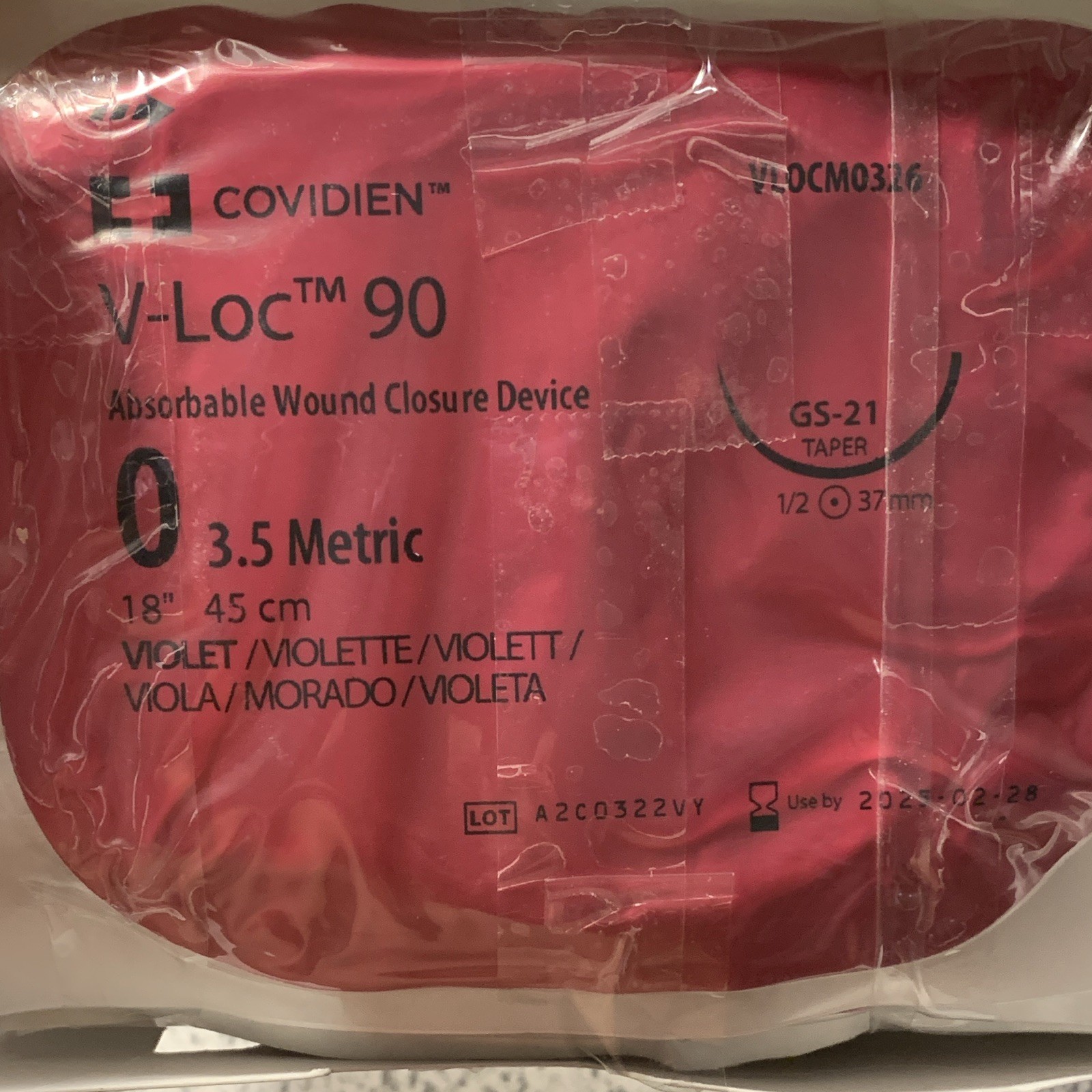 Covidien V-Loc 90 Absorbable Wound Closure Device 0 18in Gen Surg VLOCM0326