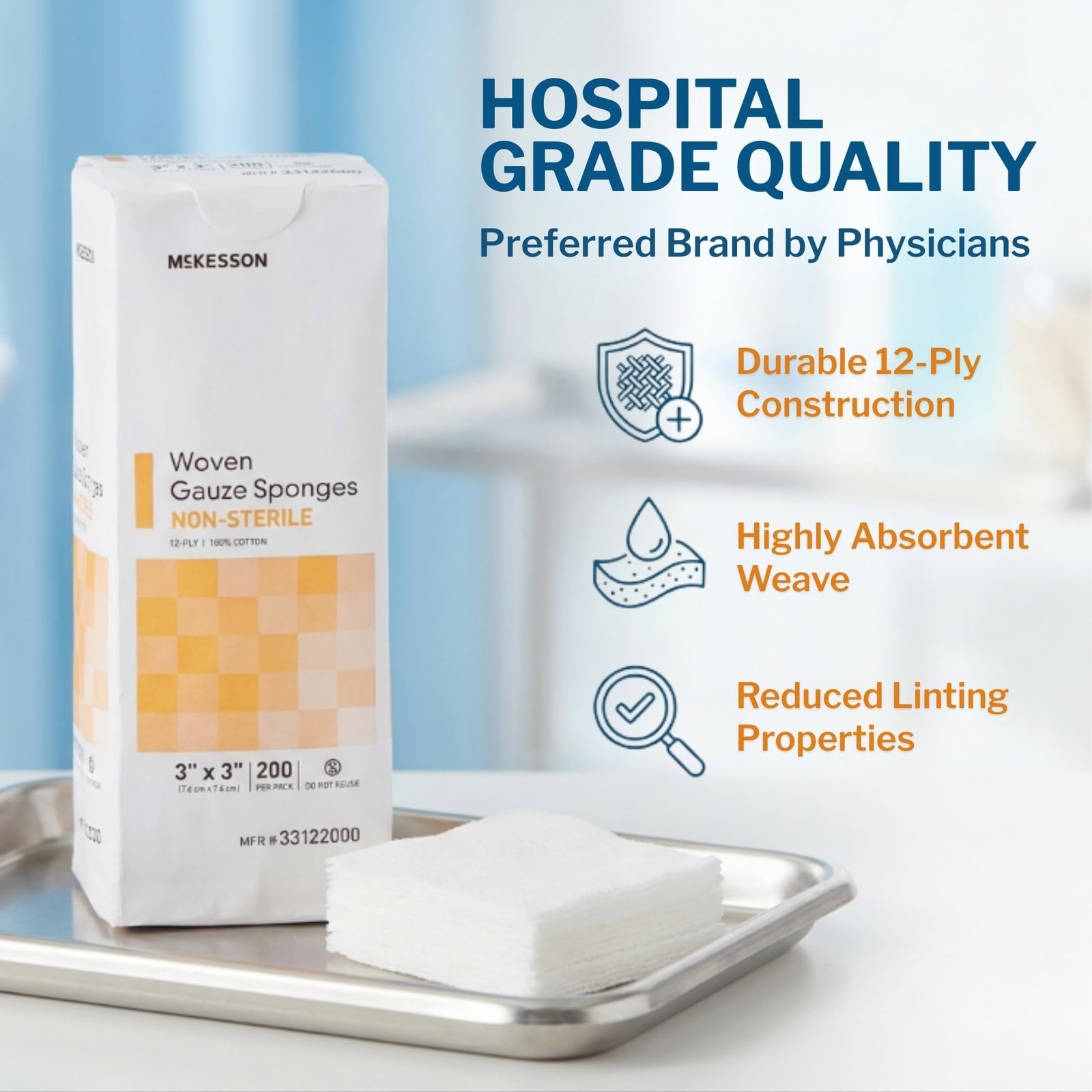McKesson Non-Sterile Woven Gauze Pads 3×3 3 X 3 Inch ( 1000 Count ), White
