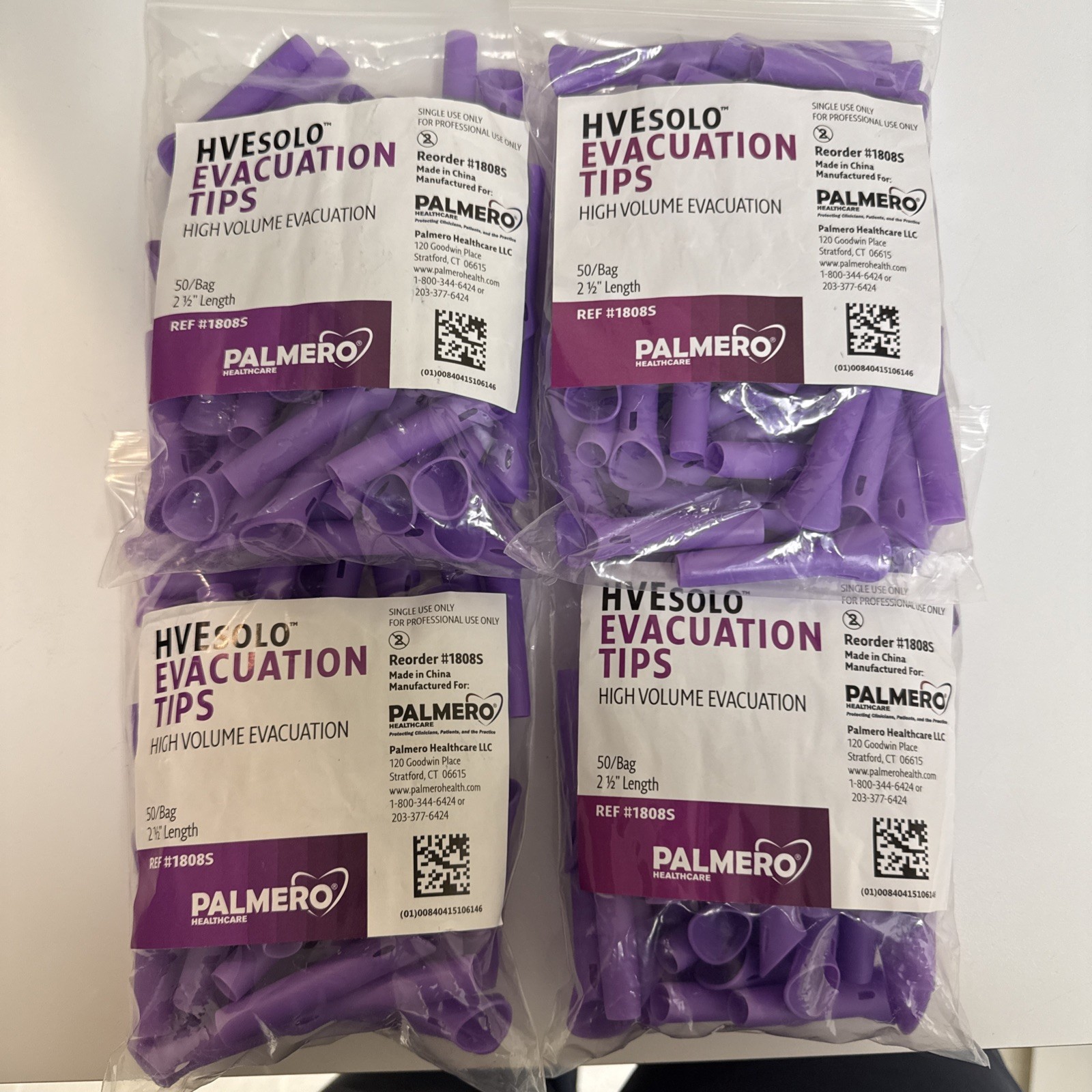 4 BAGS Dental Palmero HVEsolo Suction Evacuation Tips 2.5″ Length 50/Bag #1808S