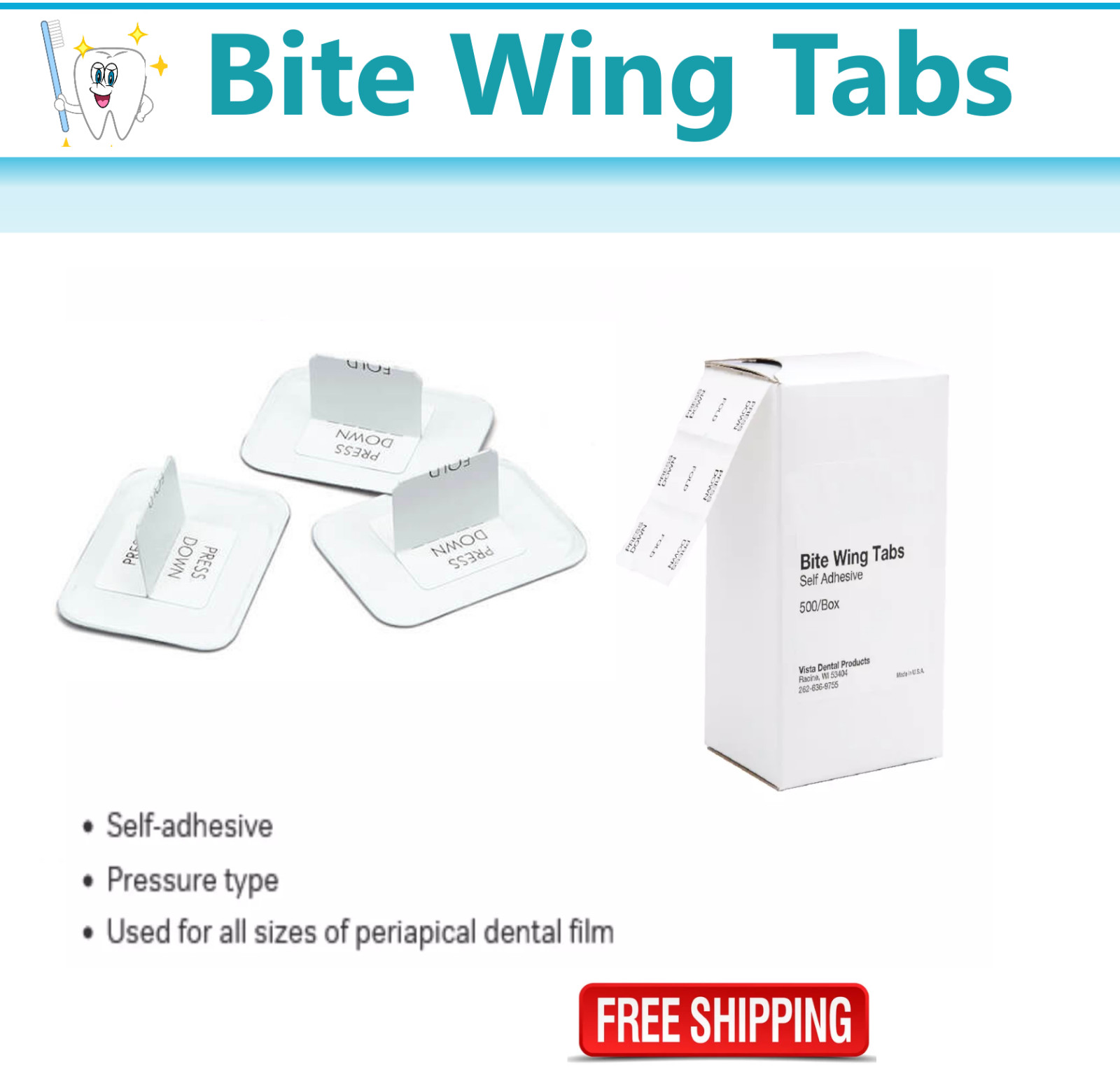 High Quality Dental X-ray Bite Wing Tabs Self-adhesive 500-2000/Box CP001