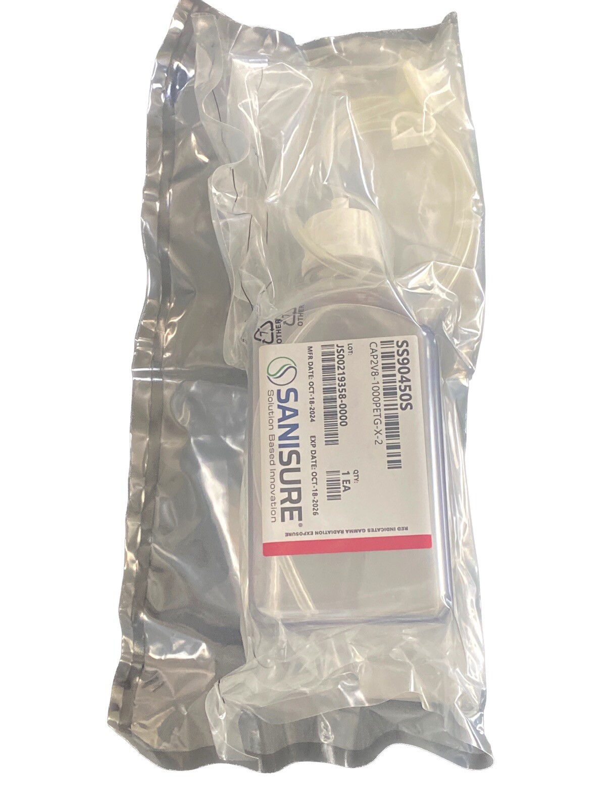SANISURE Cap2v8 1L Media Bottle Closure Assembly w/ 2-Ports CAP2V8-1000PETG-X-2
