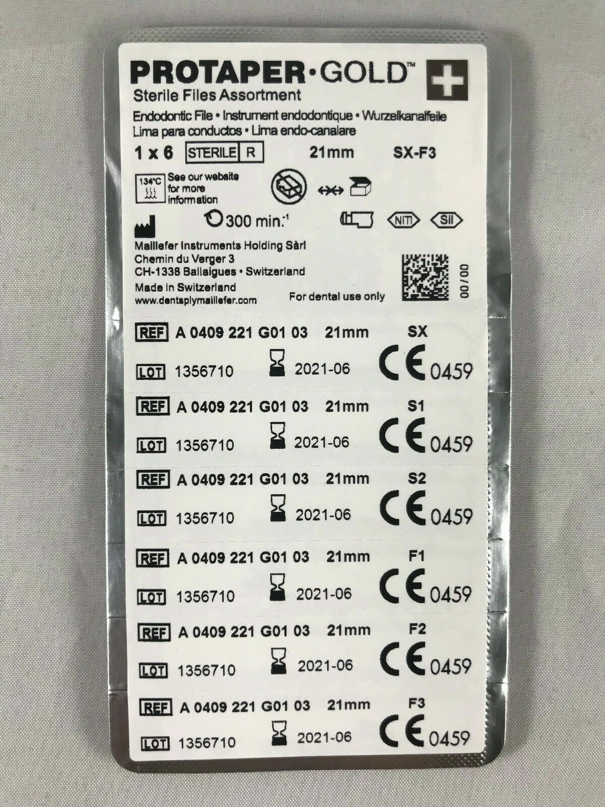 Dentsply ProTaper Gold Rotary Files Sx,S1,S2,F1,F2,F3, Sx-F3 21mm 30 Files 5pks