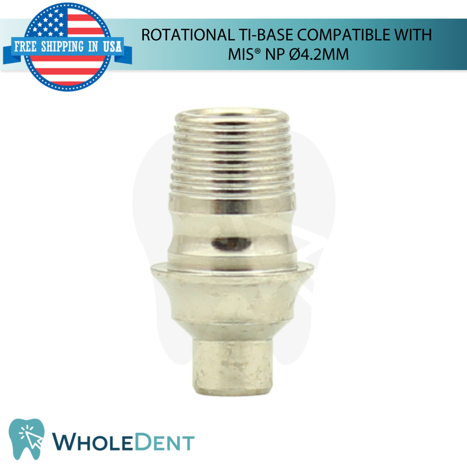 5x Dental Rotational Ti-Base Ø4.2mm NP MIS® Compatible Int Hex System 2.10mm