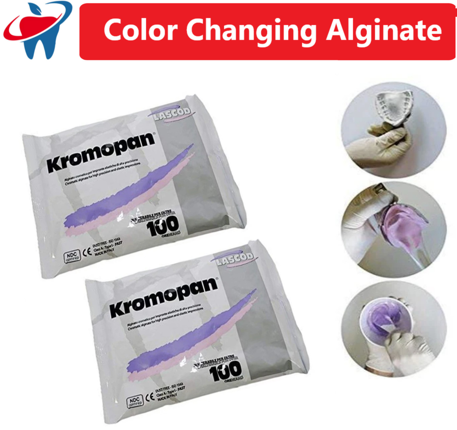 Kromopan Color Changing Alginate Dust Free 1lb pouch x 2 bags