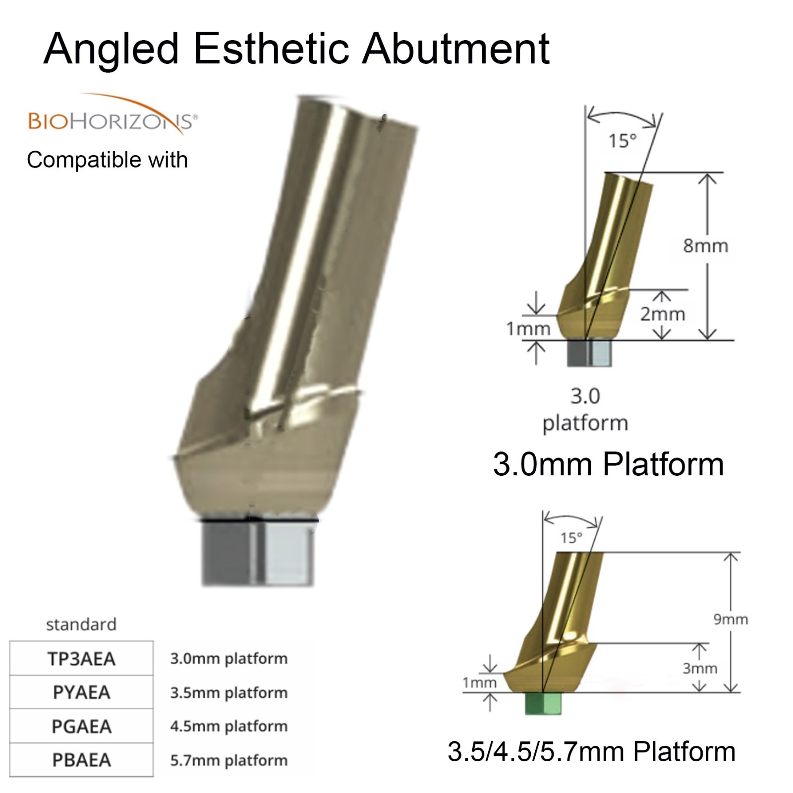 Dental Straight/Angled Esthetic Abutment Fits BioHorizons 3.0/3.5/4.5/5.7mm Plat