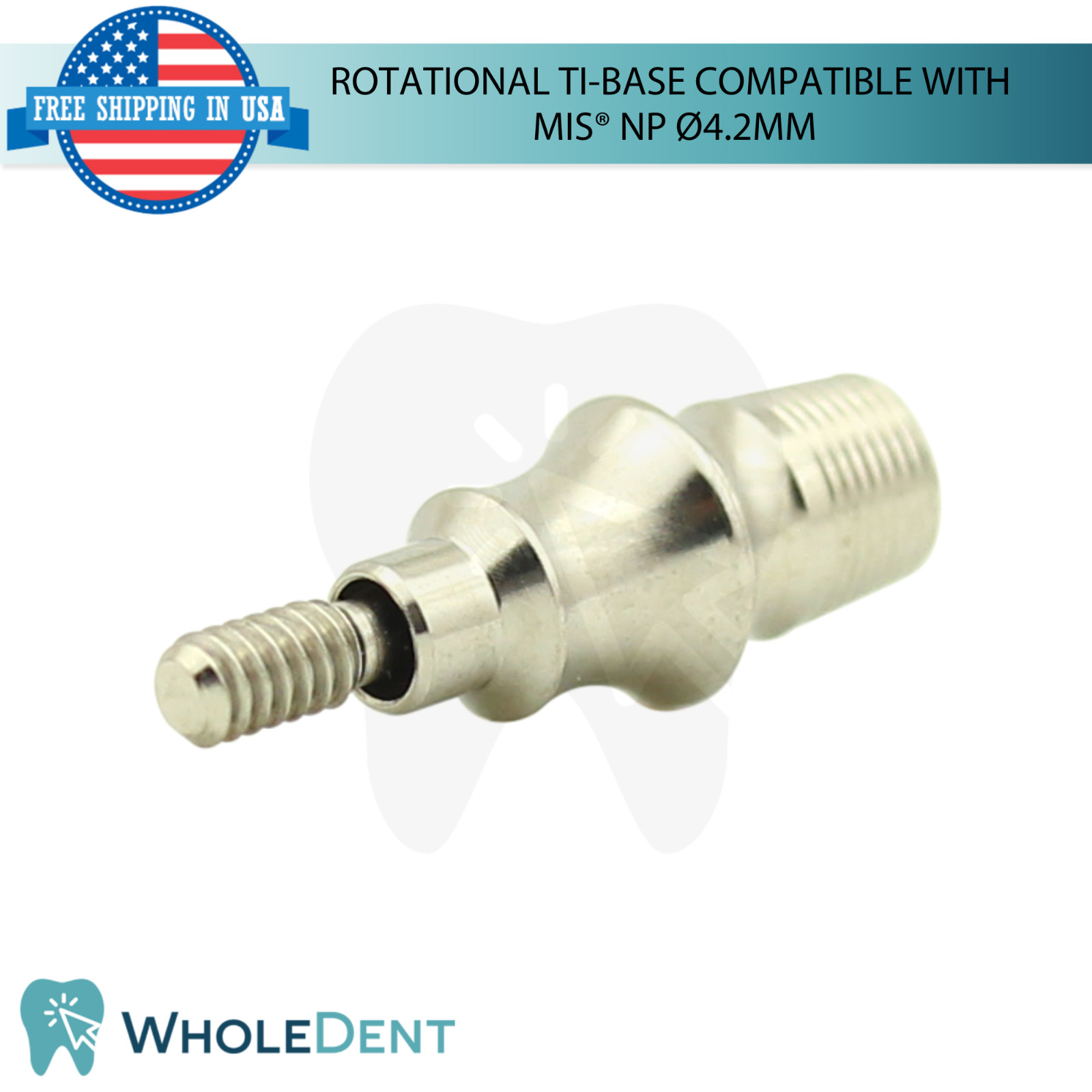 5x Dental Rotational Ti-Base Ø4.2mm NP MIS® Compatible Int Hex System 2.10mm
