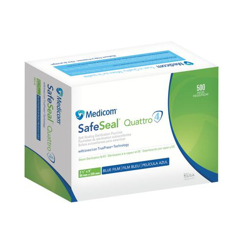 Medicom 88010-4B SafeSeal Quattro Sterilization Pouches 3.5″ X 9″ 500/Bx