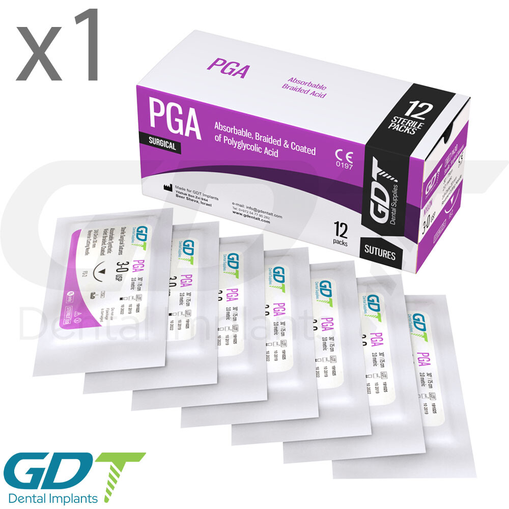 Synthetic Braided PGA Ploglyc0lic Sterile Sutur3s, 12pcs, 20mm Reverse Cutting