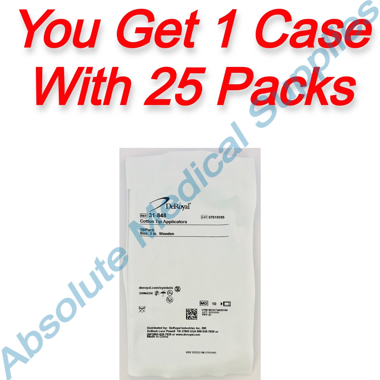 *25-Packs* DeRoyal Cotton-Tip 3″ Wooden Applicator 31-848