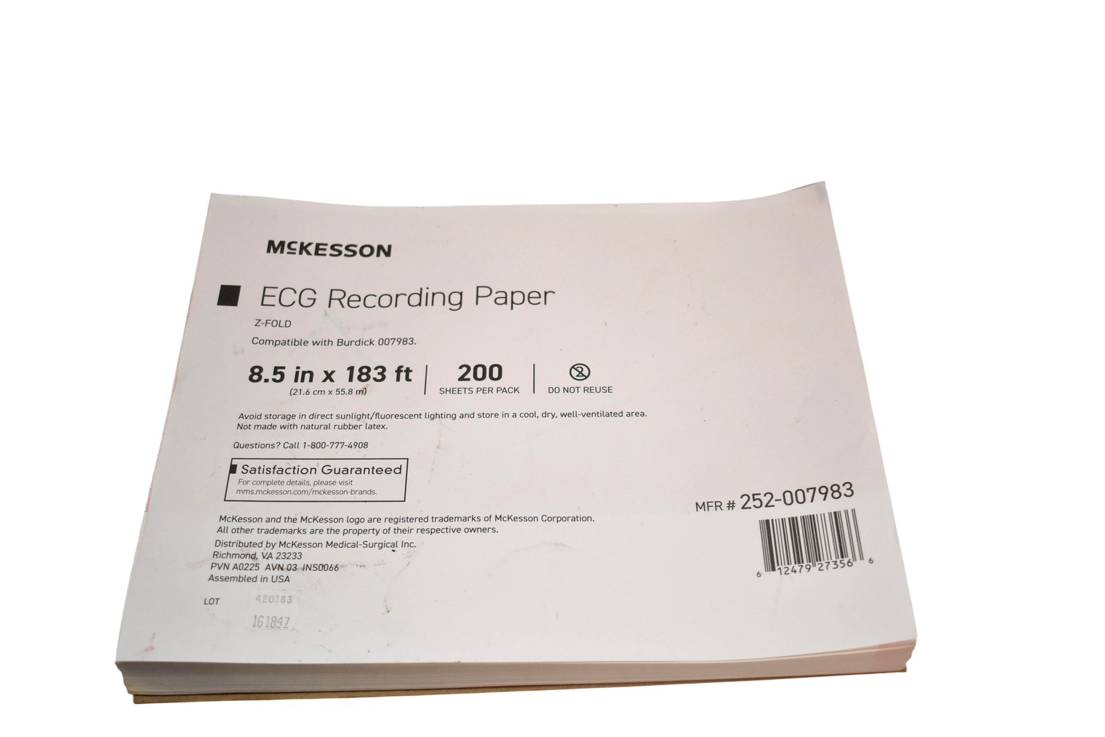 McKesson ECG Recording Paper ZFold 8.5x183ft 200 Sheets 252-007983 Made USA