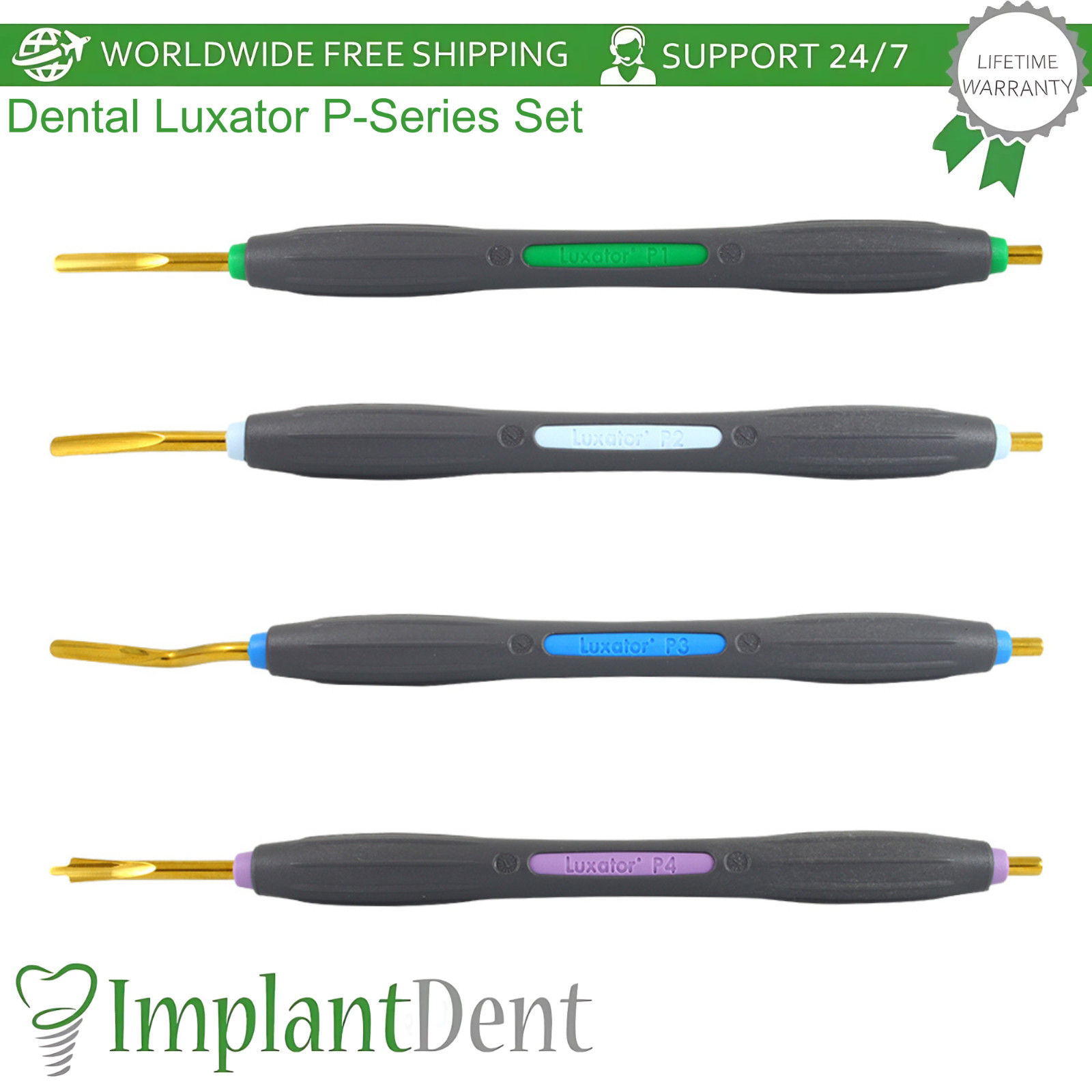 Dental Luxator P-Series Set Titanium-Coated Stainless Steel Instrument 3mm Wide
