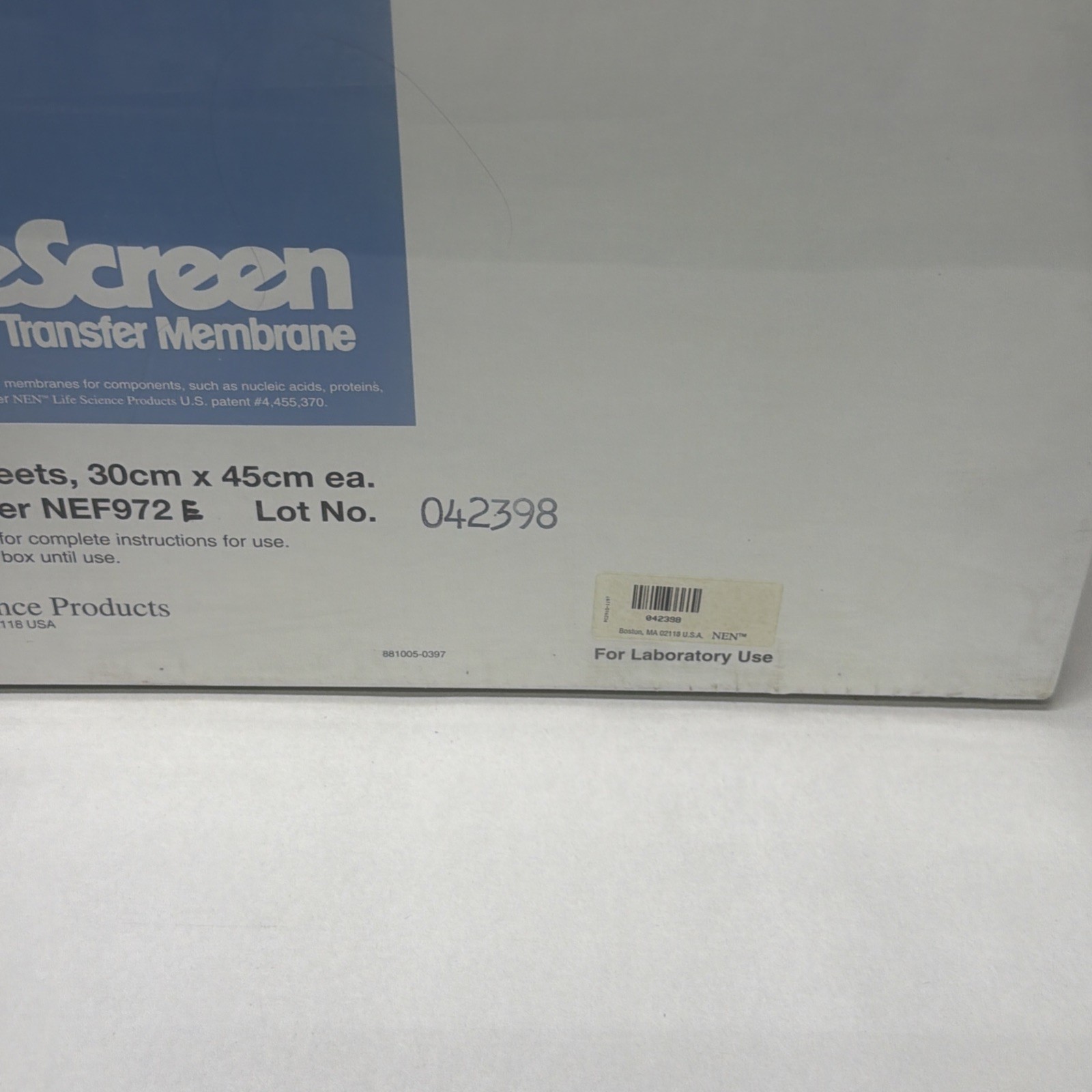 NEW NEN Life Sciences NEF972 NYLON TRANSFER MEMBRANE 30cm X 45cm GeneScreen