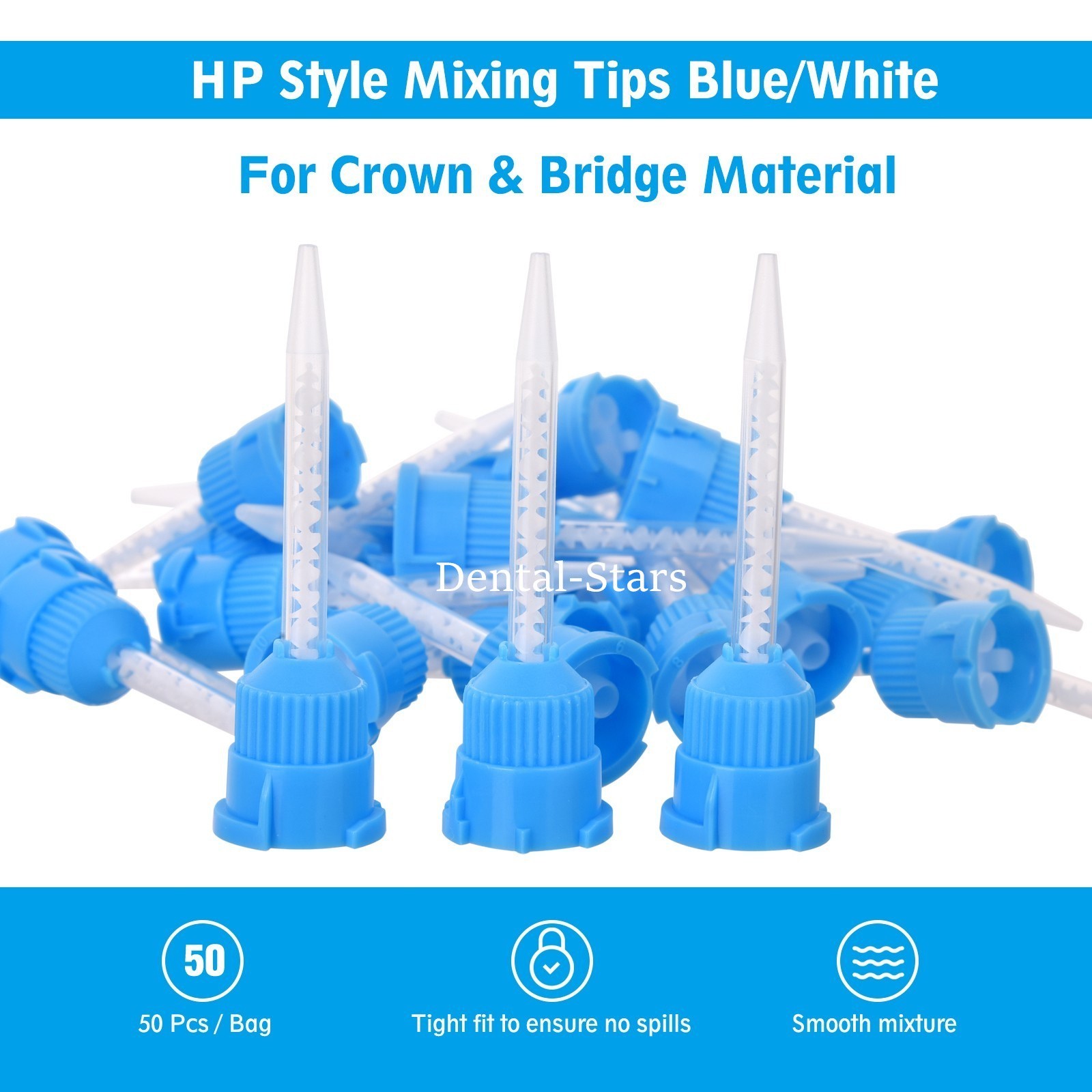 Mixing Tips 1:1 Ratio Long Crown & Bridge Impression 50Pcs/Pack Blue/White USA