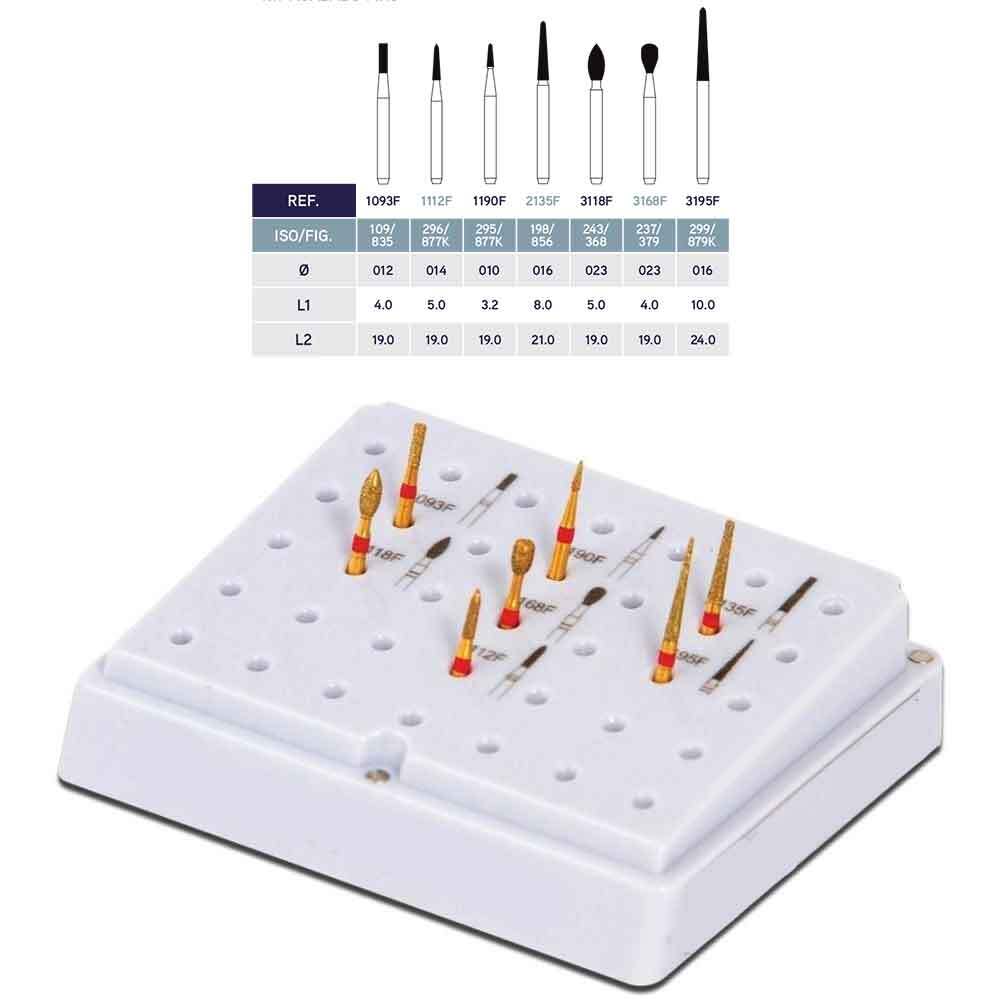 Diamond Bur Kit FG High Speed- Fine Finishing Kit 7 Pieces Dental Finishing Kit