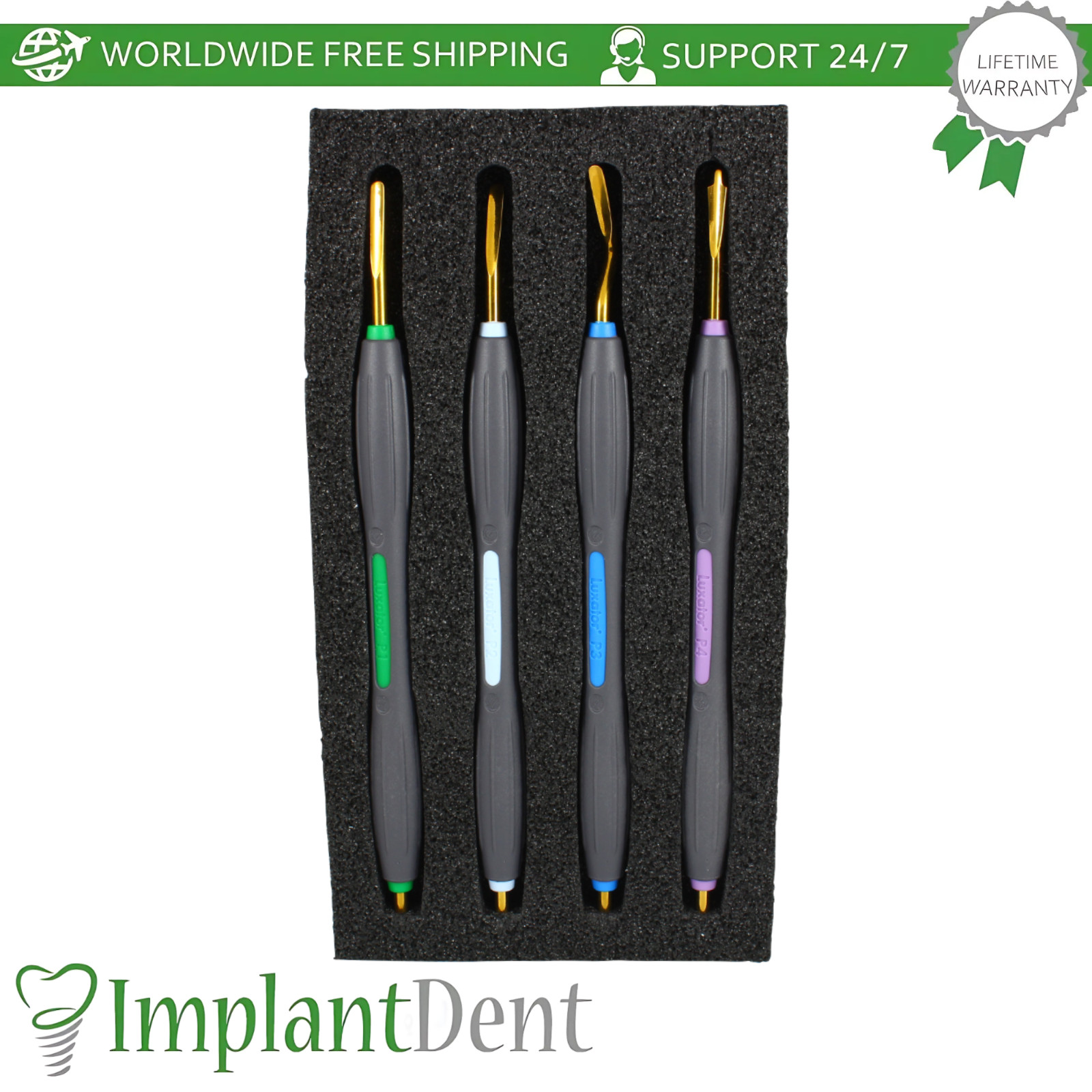 Dental Luxator P-Series Set Titanium-Coated Stainless Steel Instrument 3mm Wide