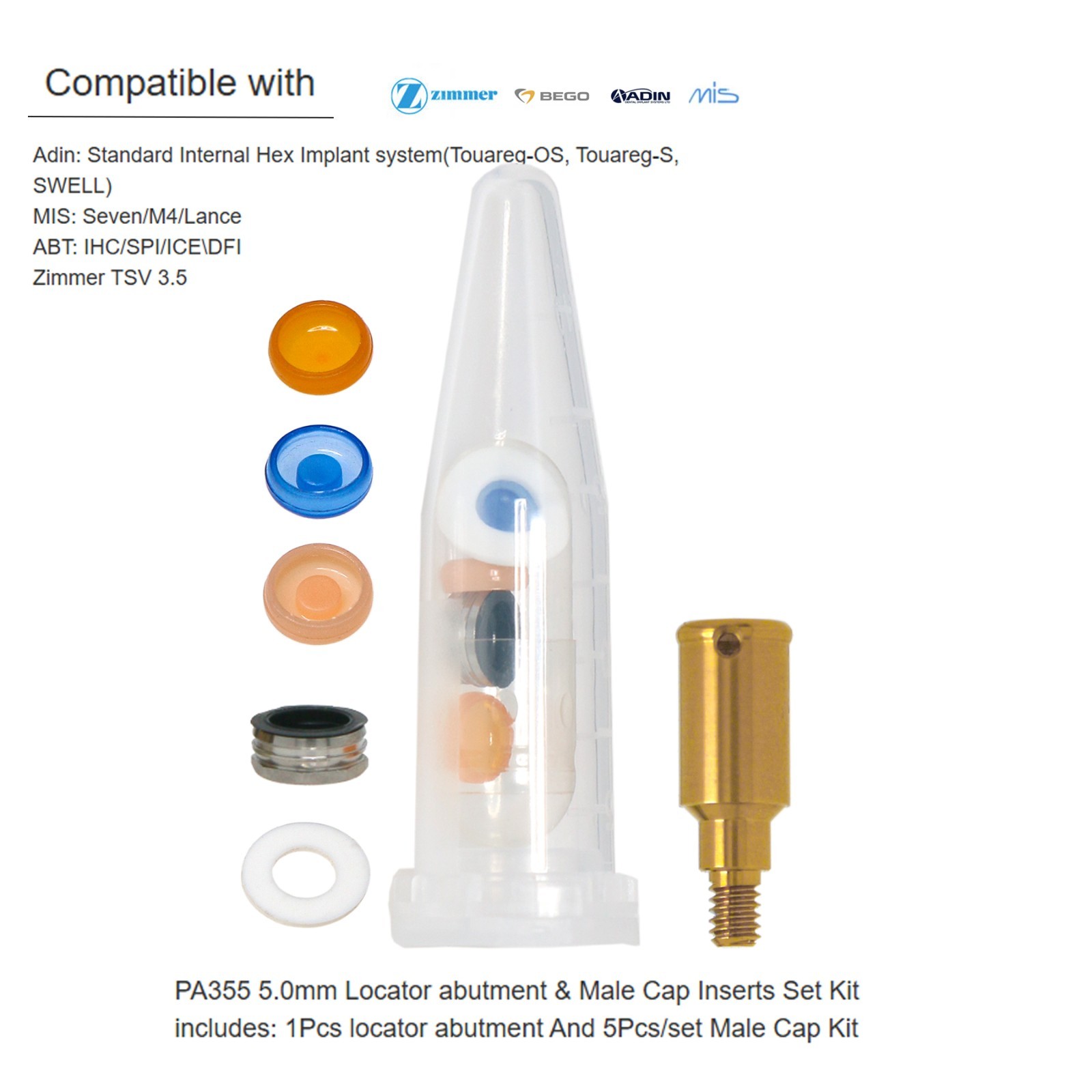 US Locator Abutment W/Male cap Inserts for Zimmer TSV /Biohorizon 3.5mm Mis ABT