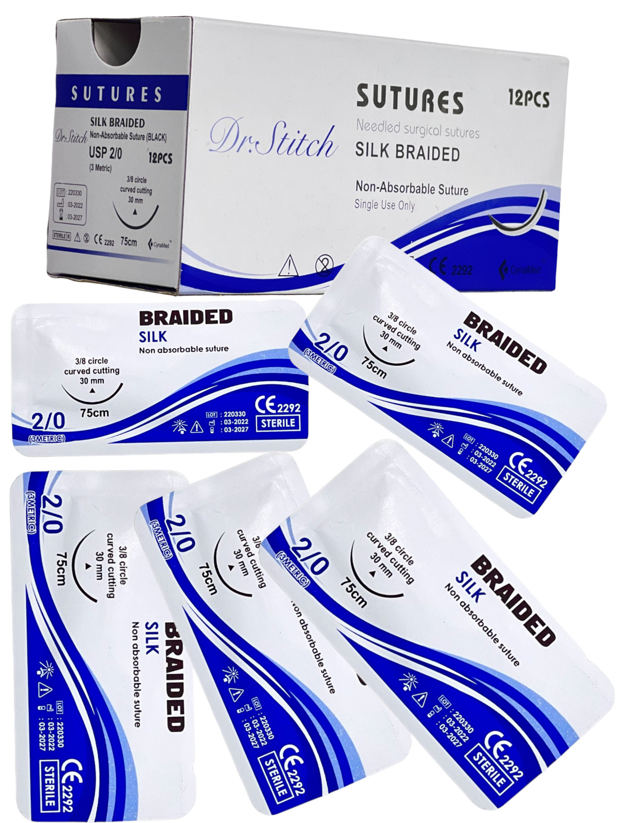 2/0 Silk Sterile Training Suture Thread With Needle Sewing Box