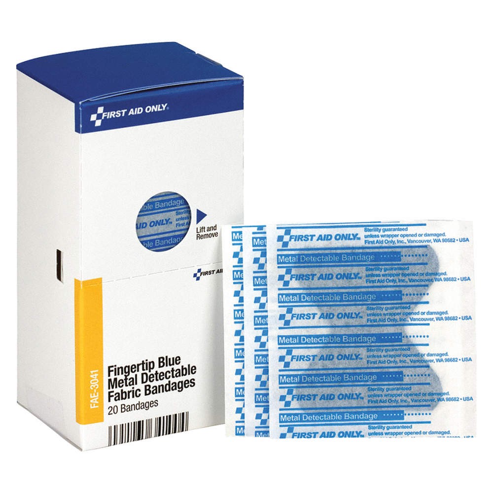 FIRST AID ONLY FAE-3041 Fingertip Bandages,Metal Detect,PK20 65DG11