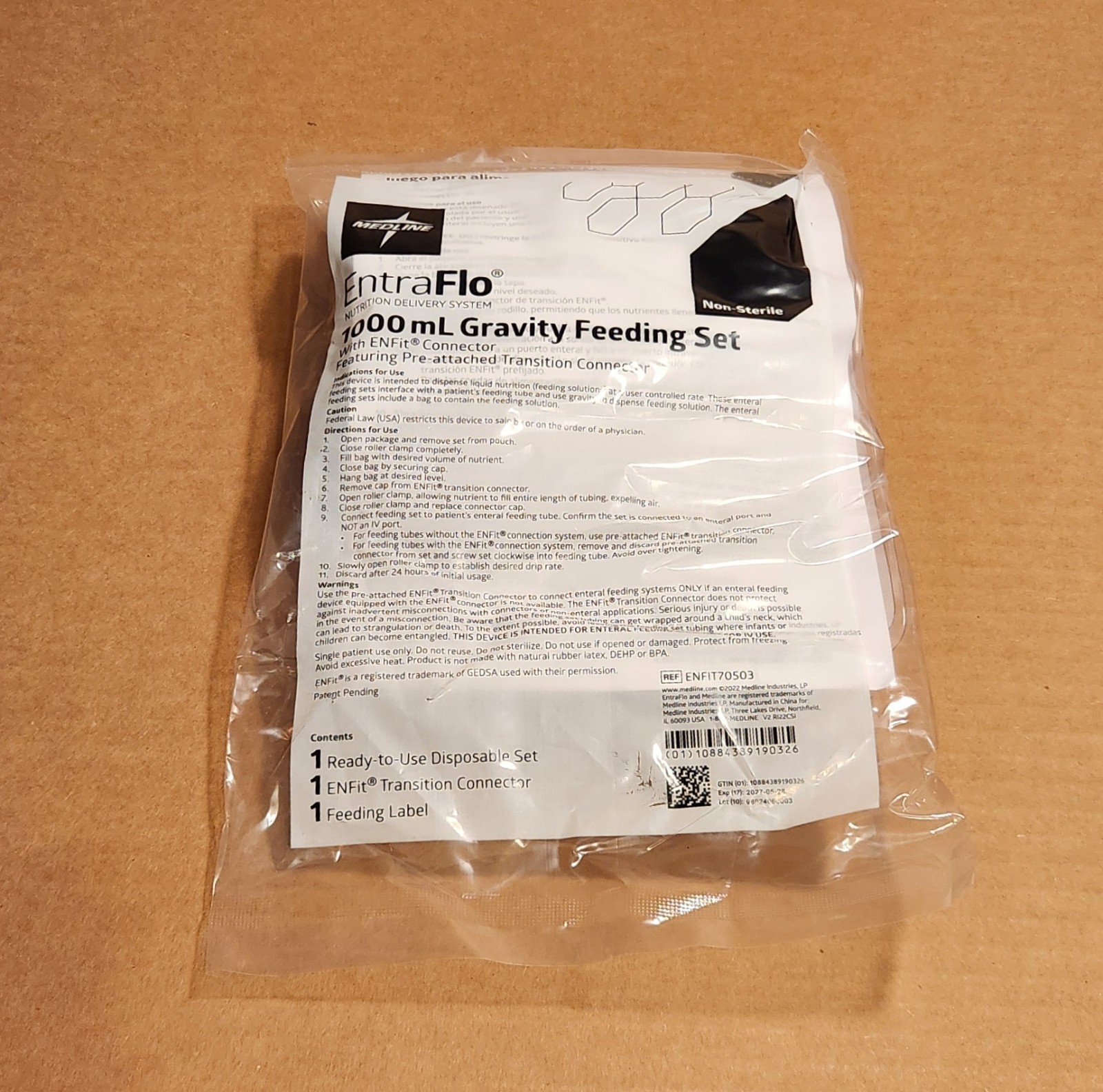 Medline EntraFlo 1000ML Feeding Pump Set Enfit70503 PACK OF 30