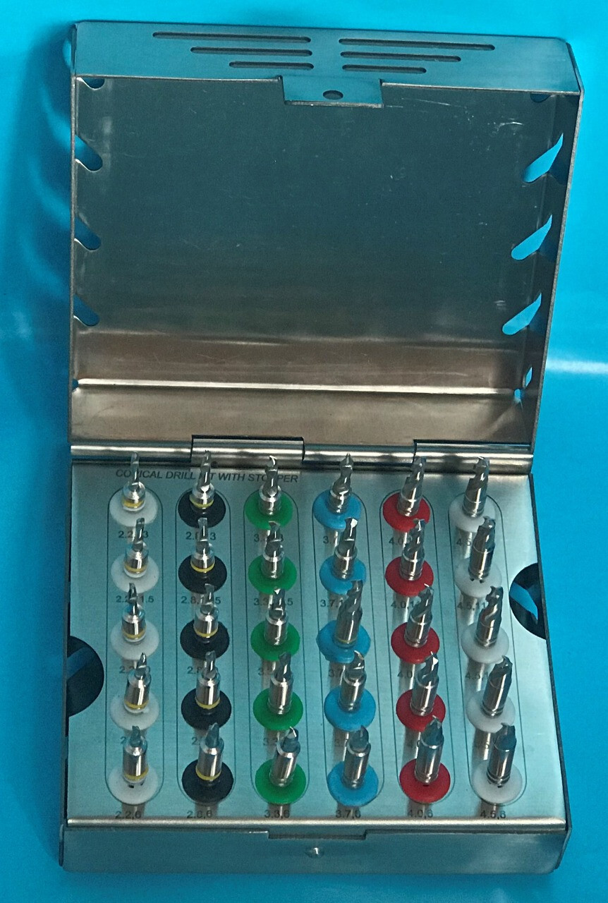 UNIVERSAL 30 PCs DENTAL IMPLANT CONICAL DRILLS KIT WITH STOPPER & Box