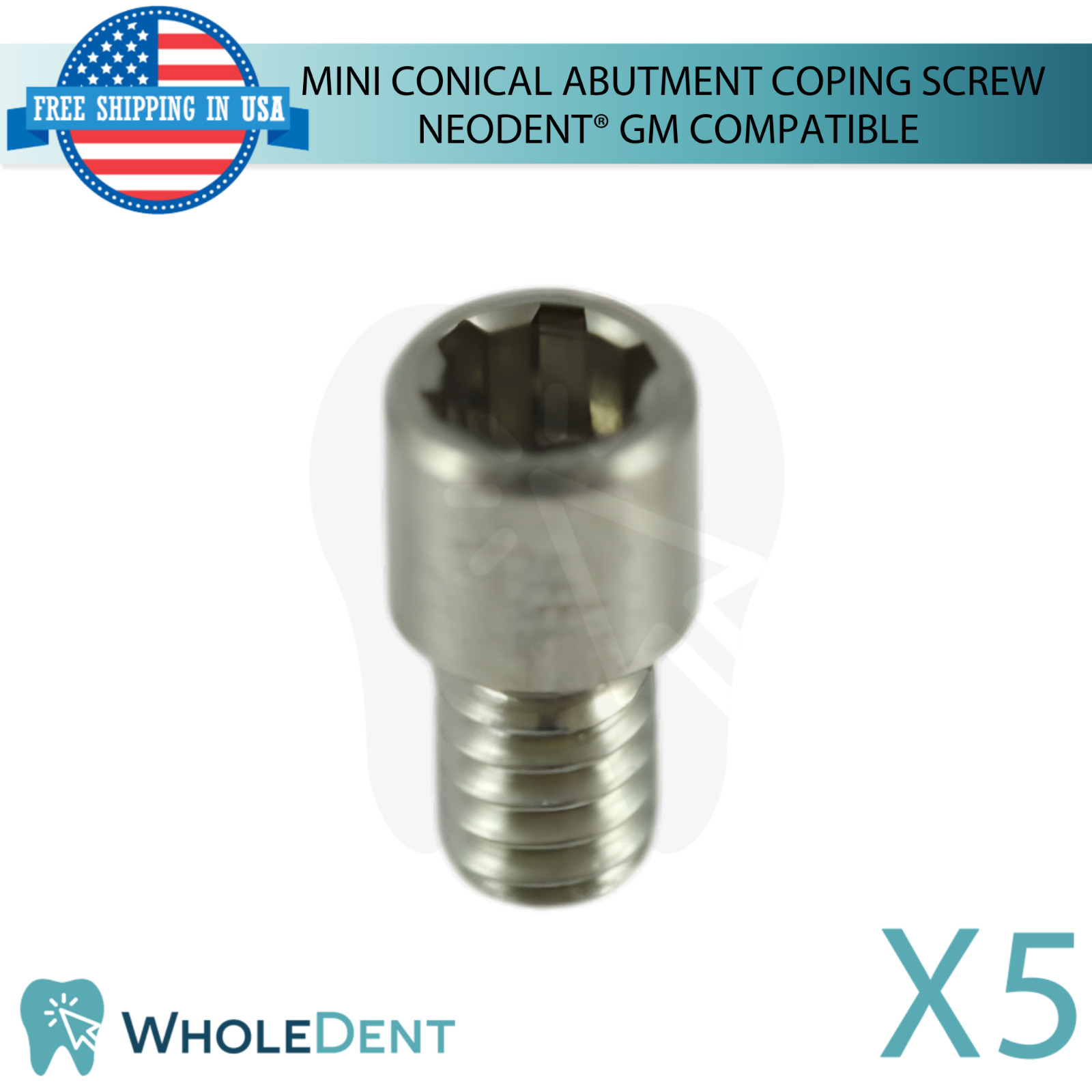 5x Dental Screw Mini Conical Prosthetic Coping Compatible with Neodent® GM