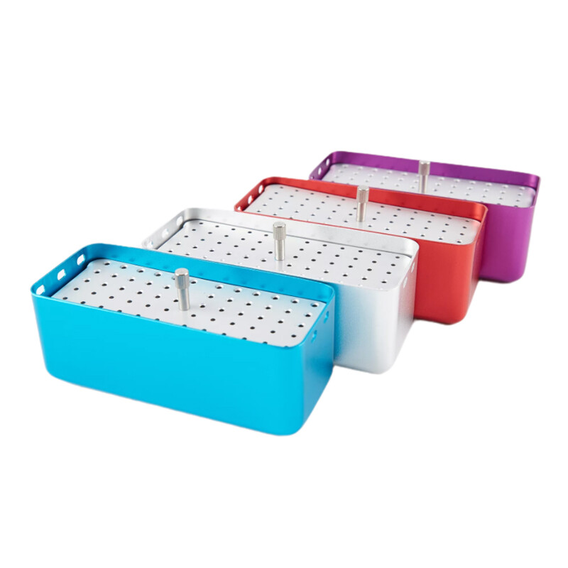Dental Bur Burs Holder Block Disinfection Box Aluminium Autoclave 72 Holes Blue